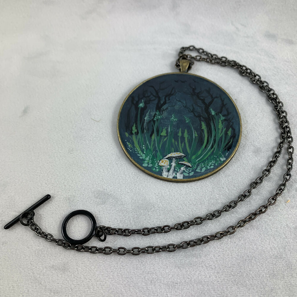 Large mushroom pendant on dark silver chain