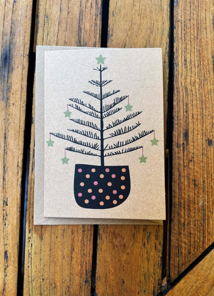 Set of 8 Rustic Norfolk Pine Festive Christmas Cards and envelopes.