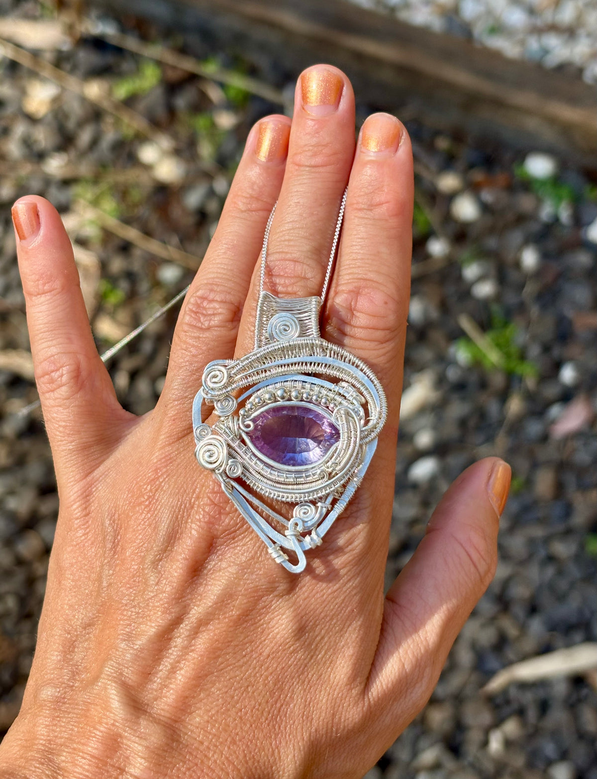 Silver Amethyst Horus eye protective Crystal pendant