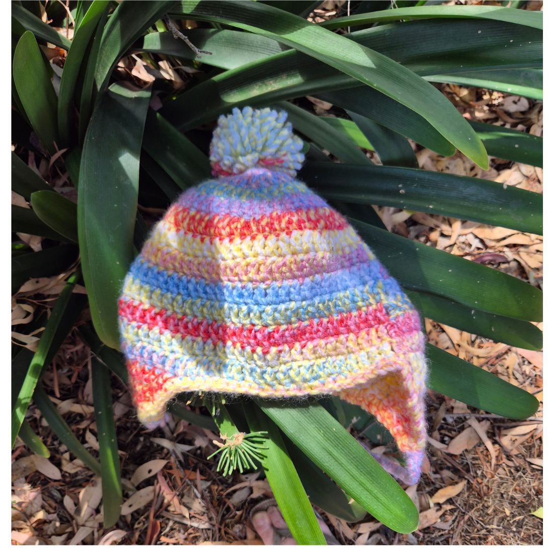 Chunky Multi Coloured Crochet Beanie with Pom Pom