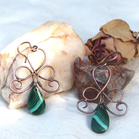 Christmas Tree Malachite earrings in Copper