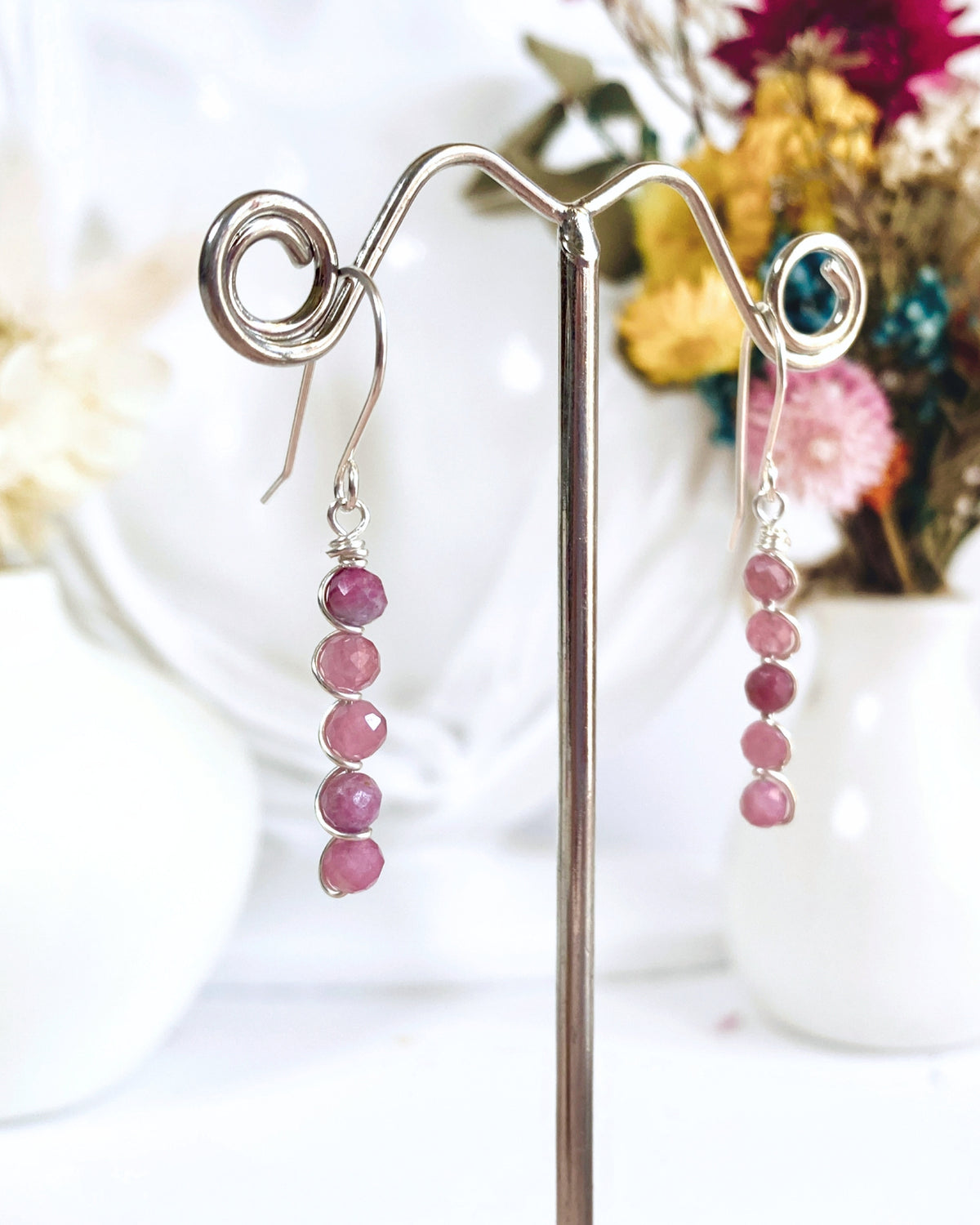 Tourmaline beaded Sterling silver | Earrings or Bracelet | October birthstone gift