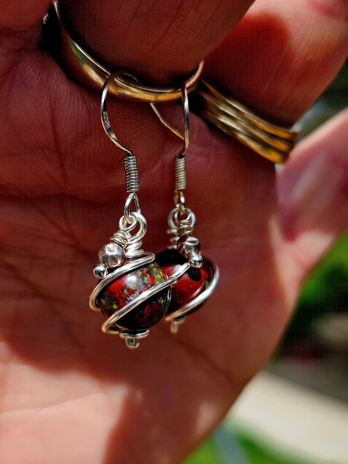 Bloodstone & Thai Silver Wirework Earrings