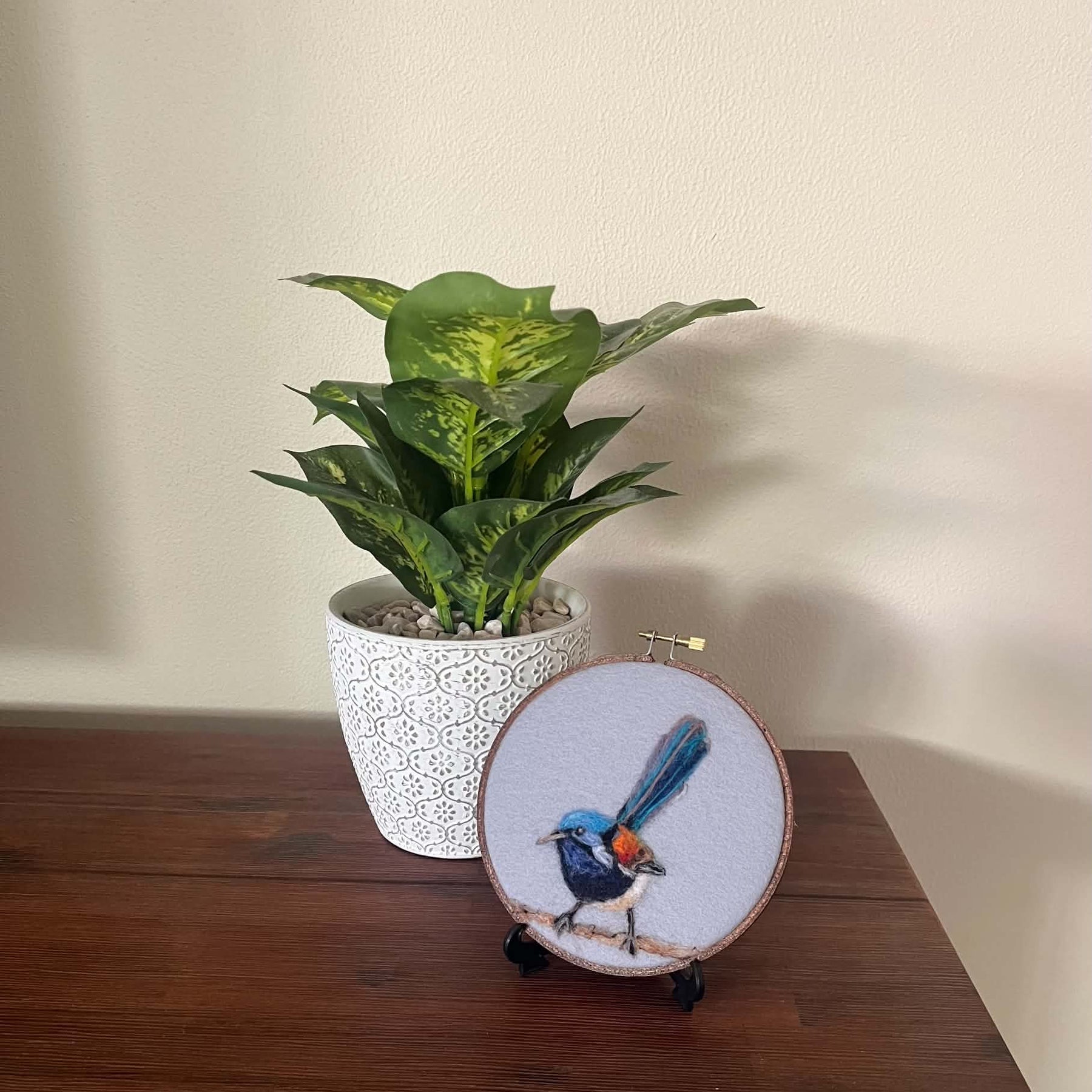 Felted Red-winged Fairywren portrait.