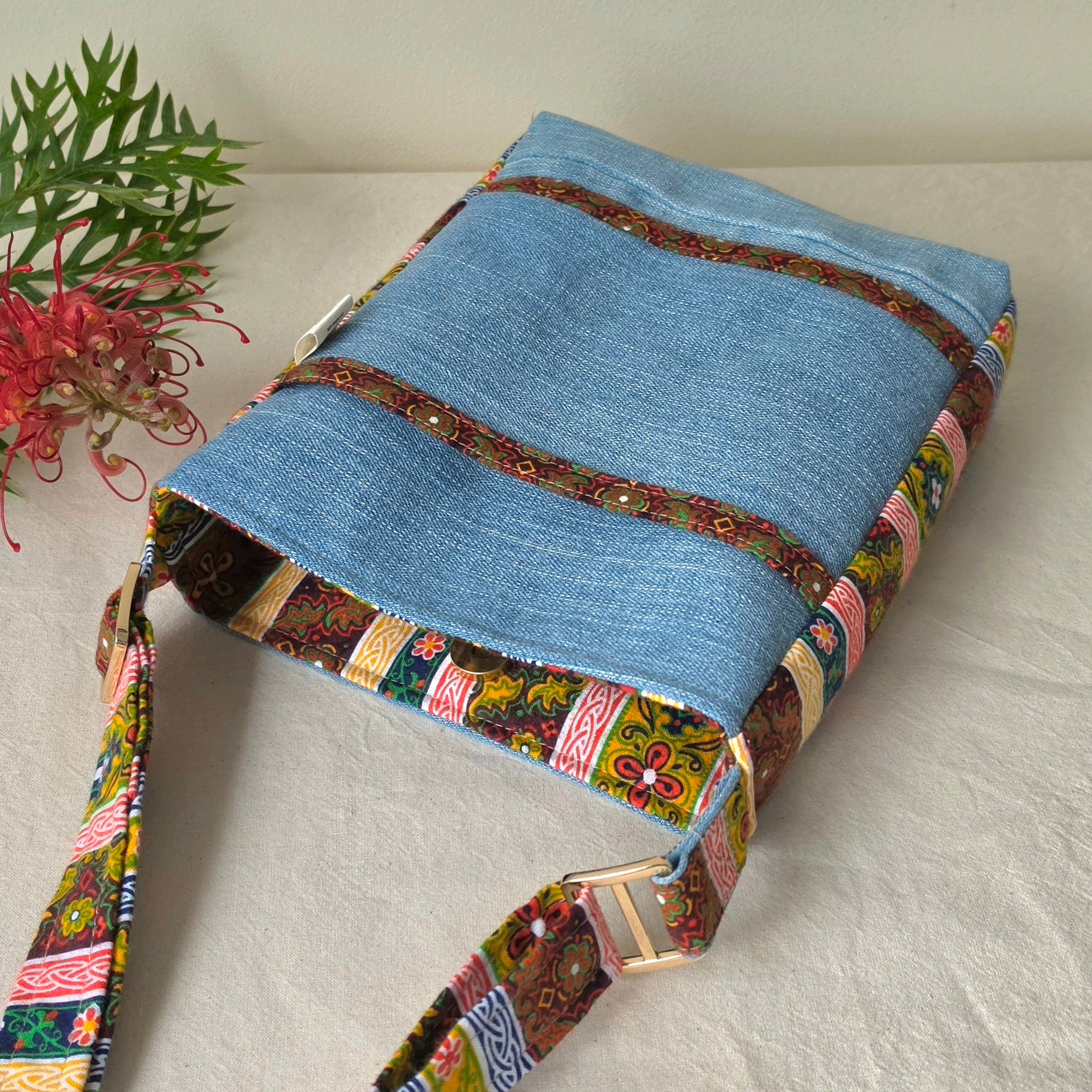 Upcycled Crossbody Denim Jeans bag made with 100% Pre-loved fabrics