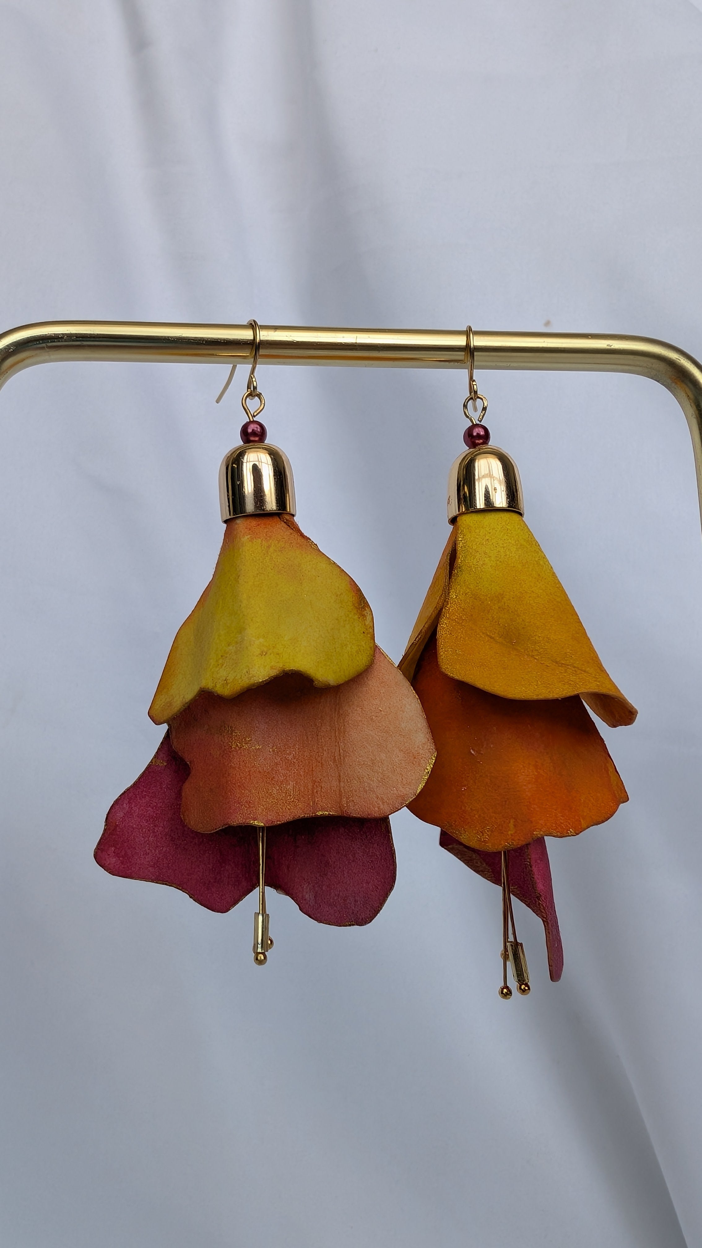 Handmade Fuchsia Flower Statement Earrings – Hand Painted Paper Jewellery