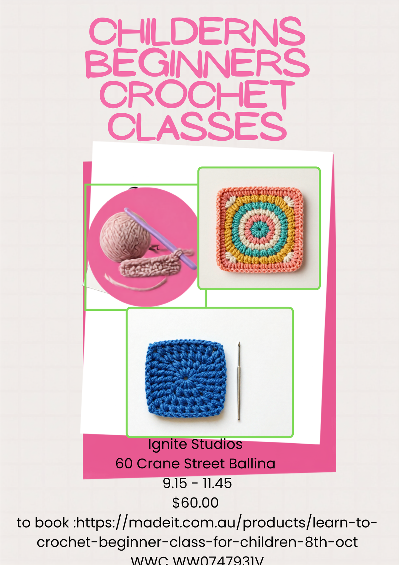 Learn to Crochet beginner class For Children  - 8th Oct