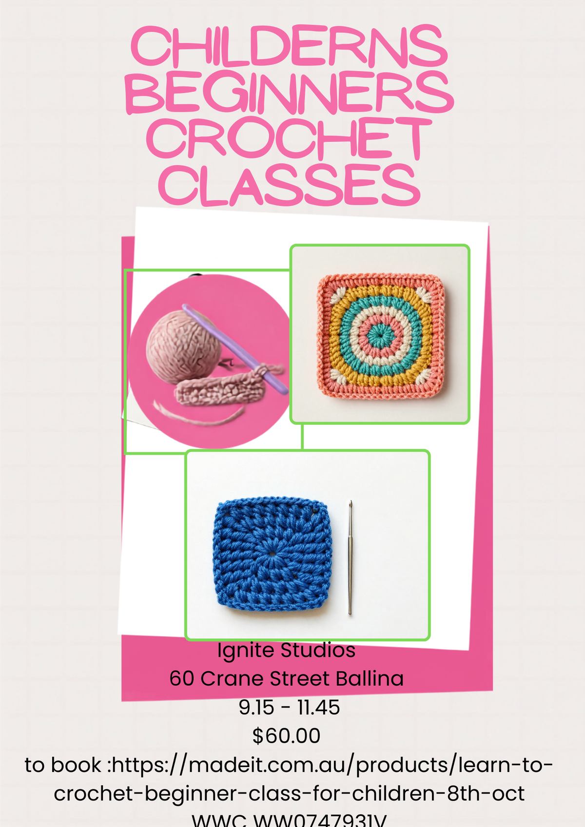 Learn to Crochet beginner class For Children  - 8th Oct