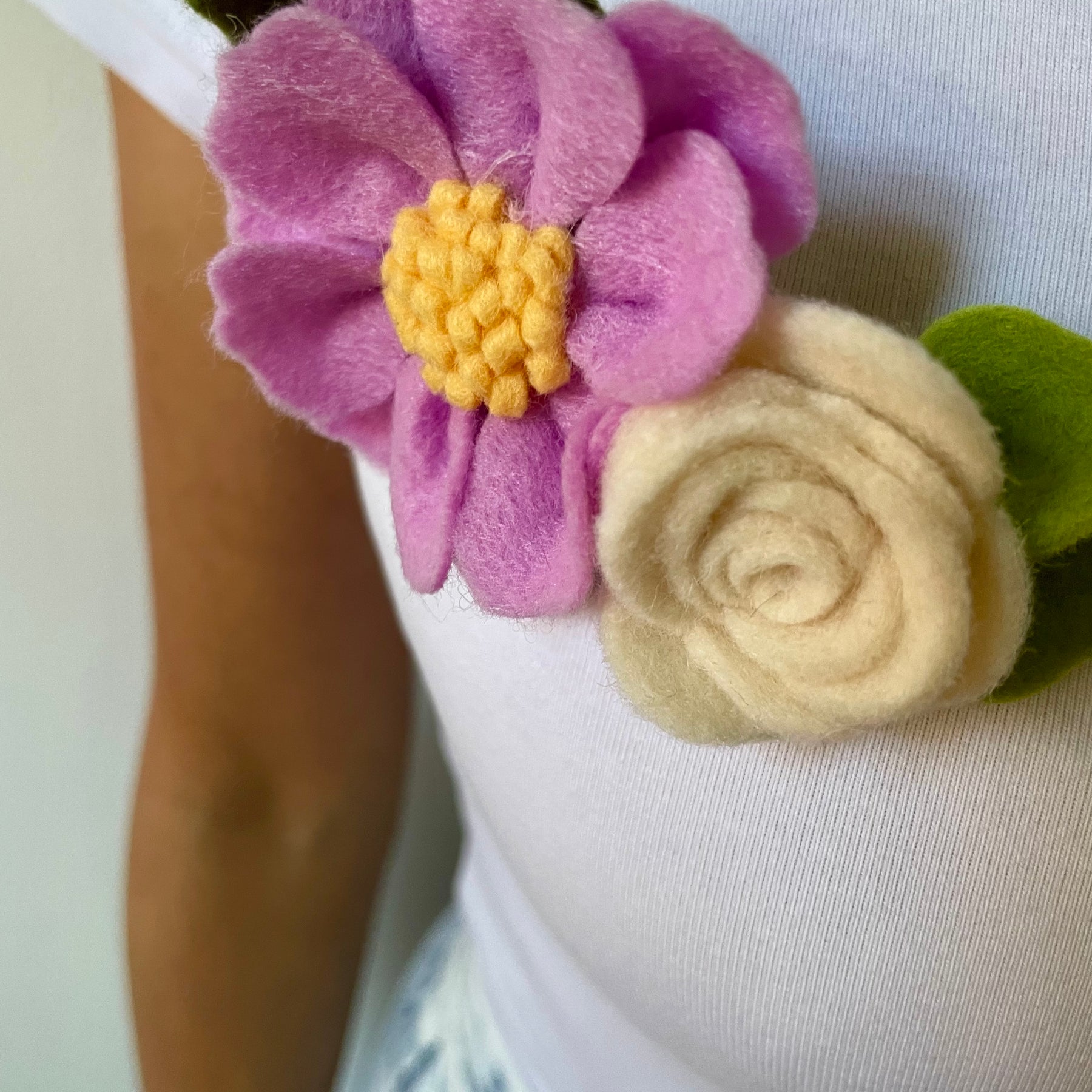 Lilac flower with classic cream rose brooch