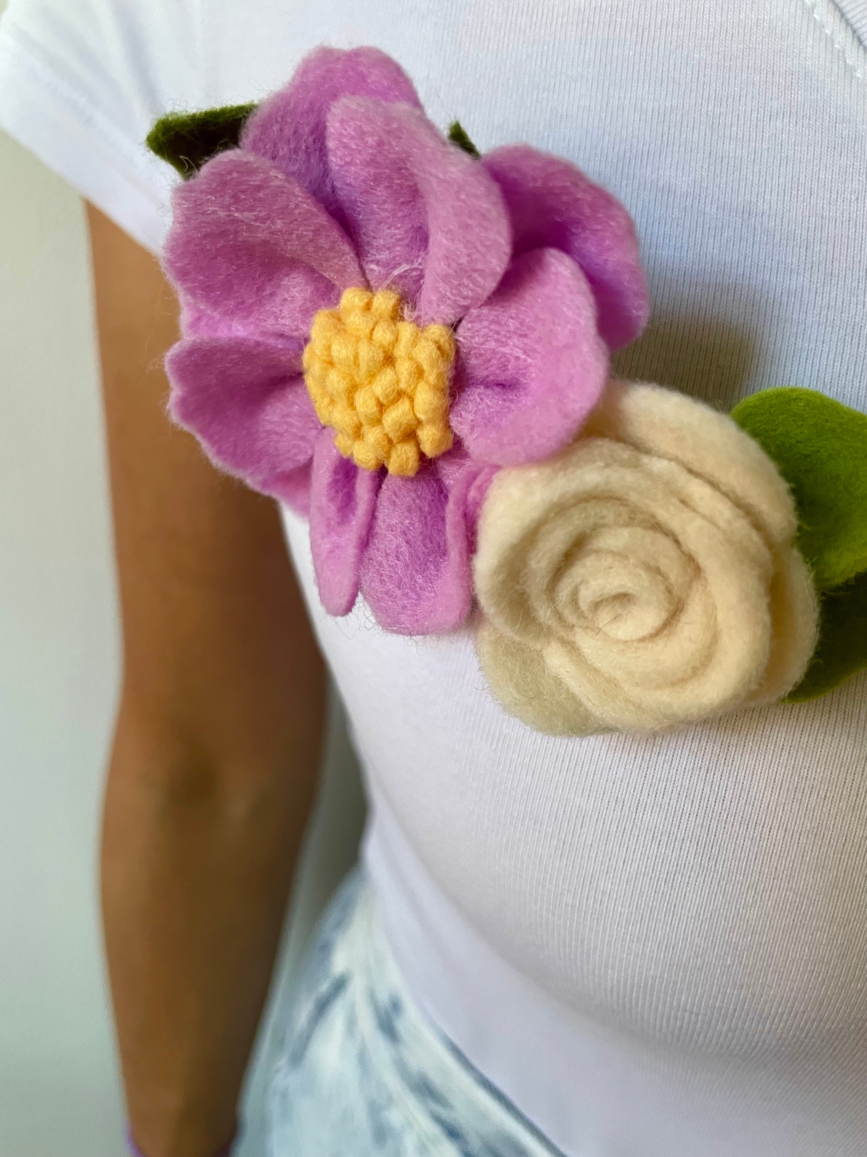 Lilac flower with classic cream rose brooch