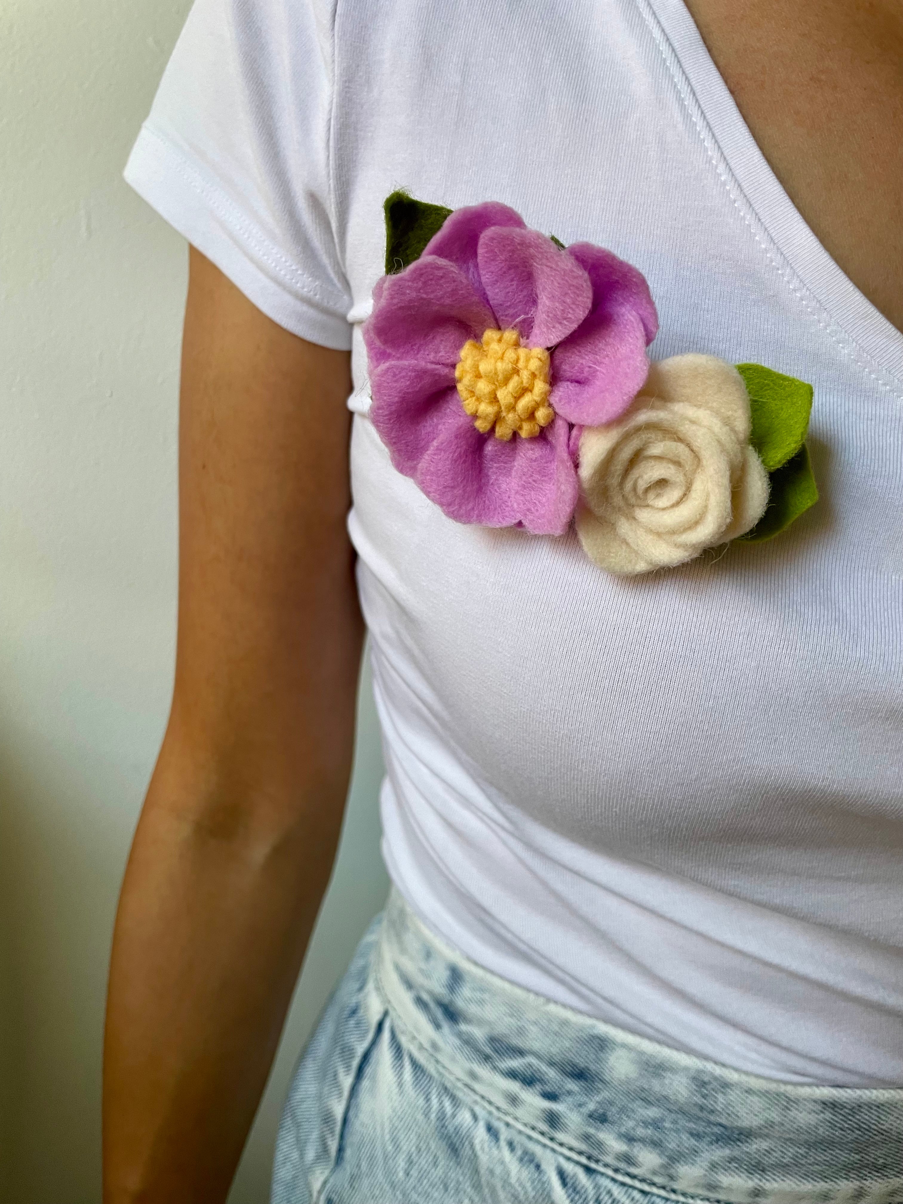 Lilac flower with classic cream rose brooch
