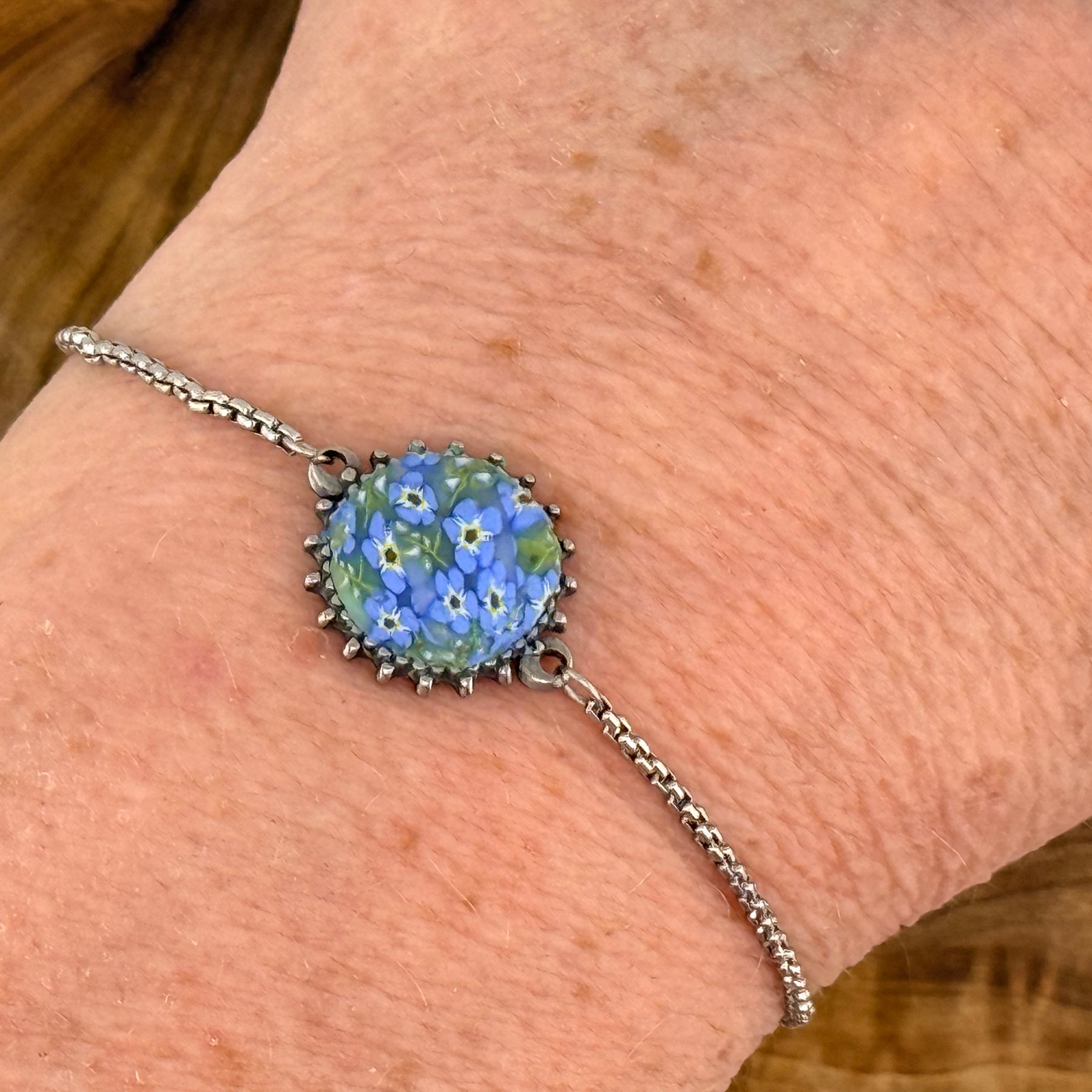 Forget-Me-Not Stainless Steel Adjustable Slider Bracelet
