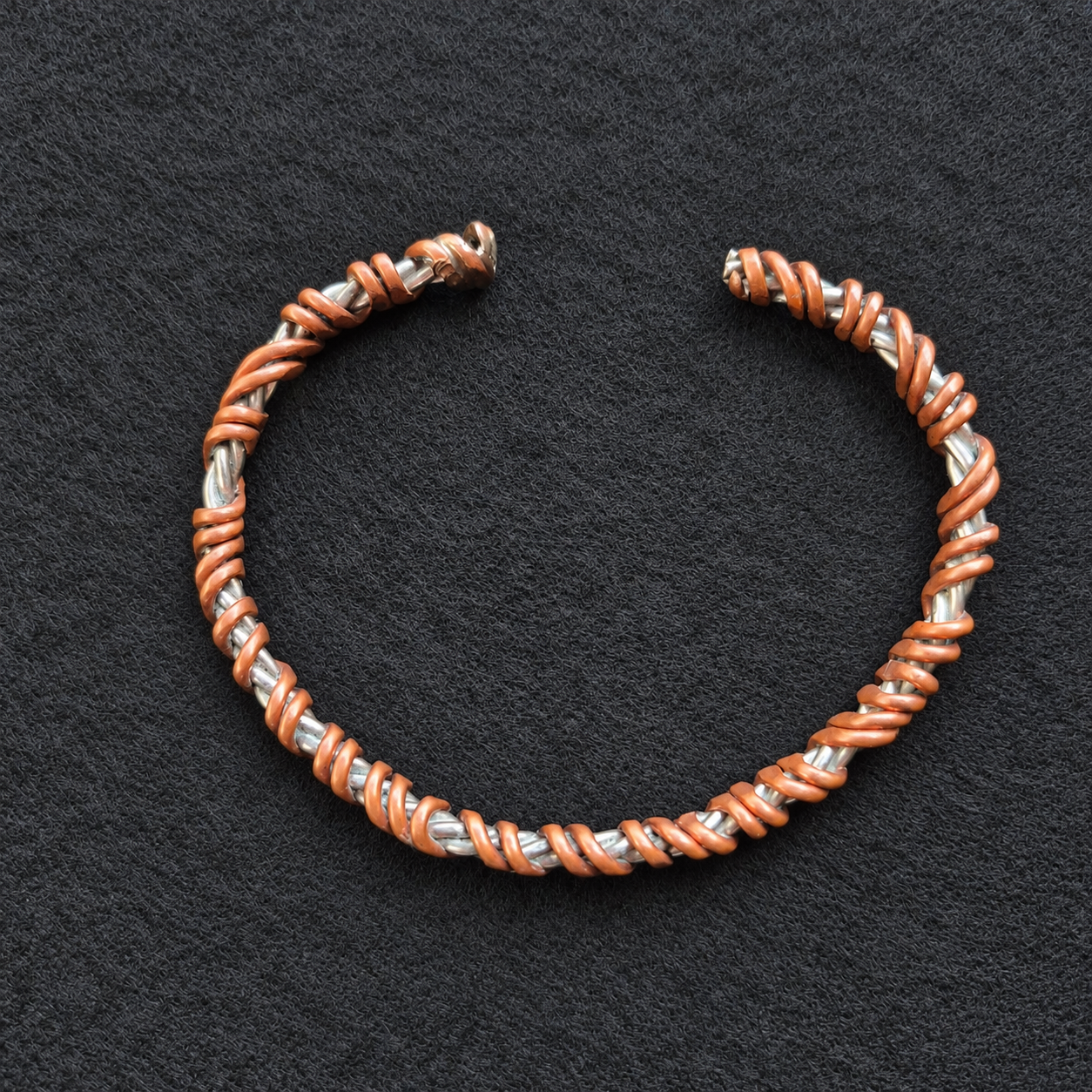 Handmade Copper Coil Stainless Steel Cuff B008