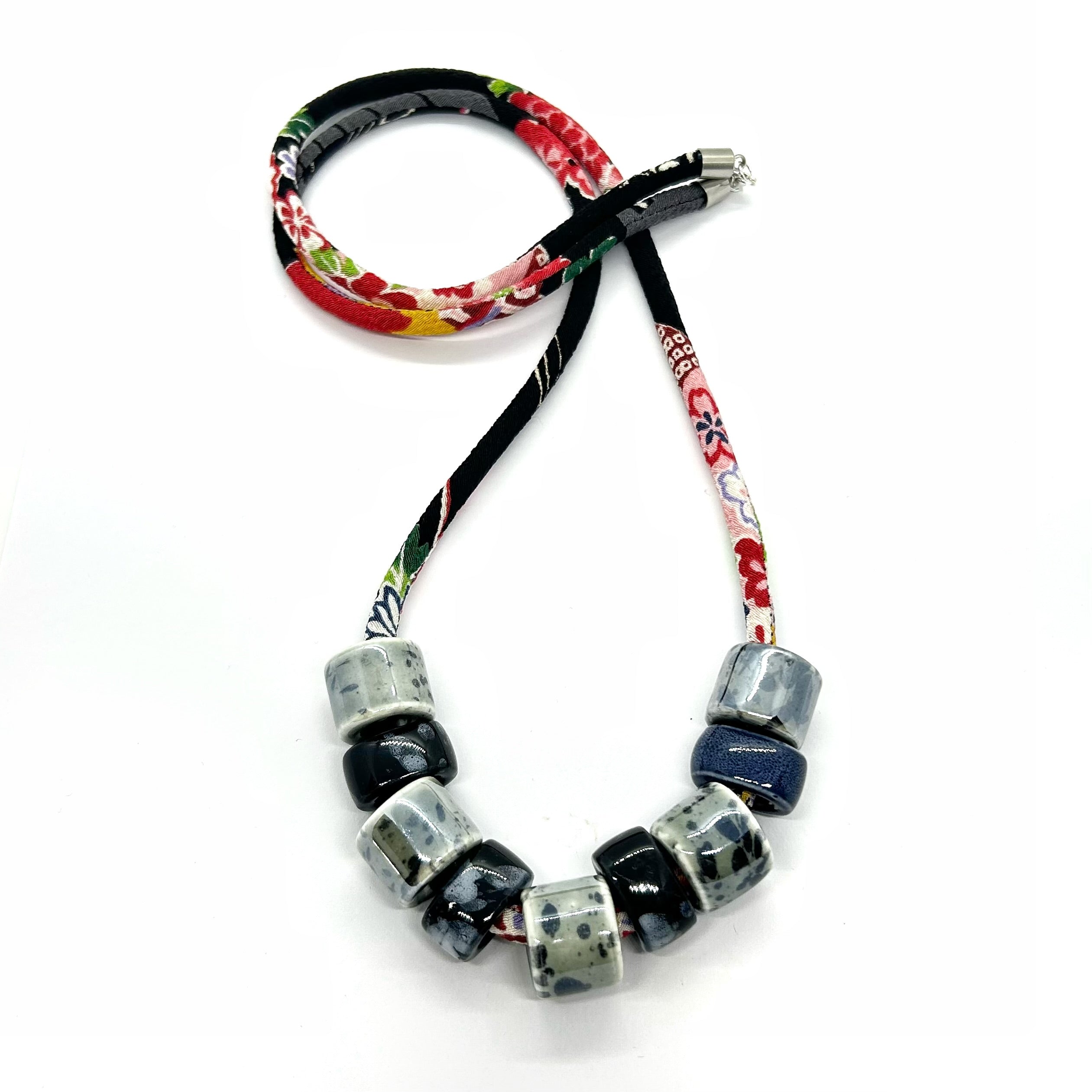 Ceramic Bead Necklace on Kimono Cord
