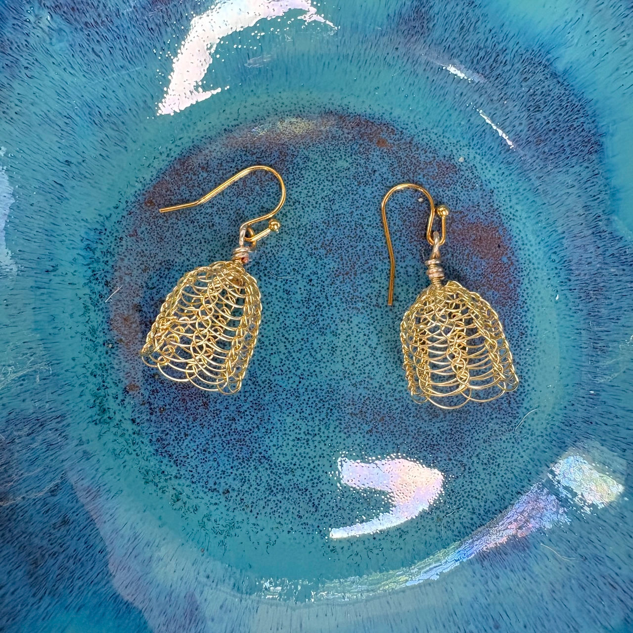 Knitted wire bell earrings