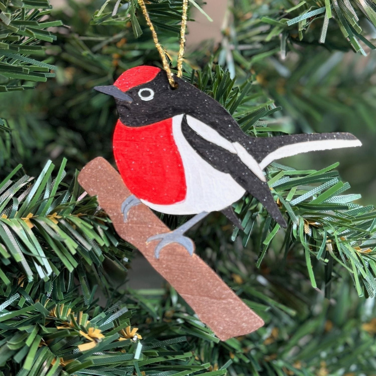 Red Capped Robin Hand Painted Australiana Christmas Decoration