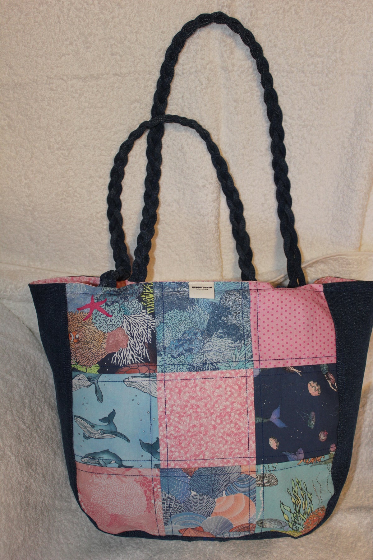 'UNDER THE SEA´ TOTE BAG - DARK BLUE DENIM - PLAITED HANDLES