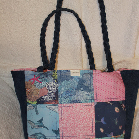 'UNDER THE SEA´ TOTE BAG - DARK BLUE DENIM - PLAITED HANDLES