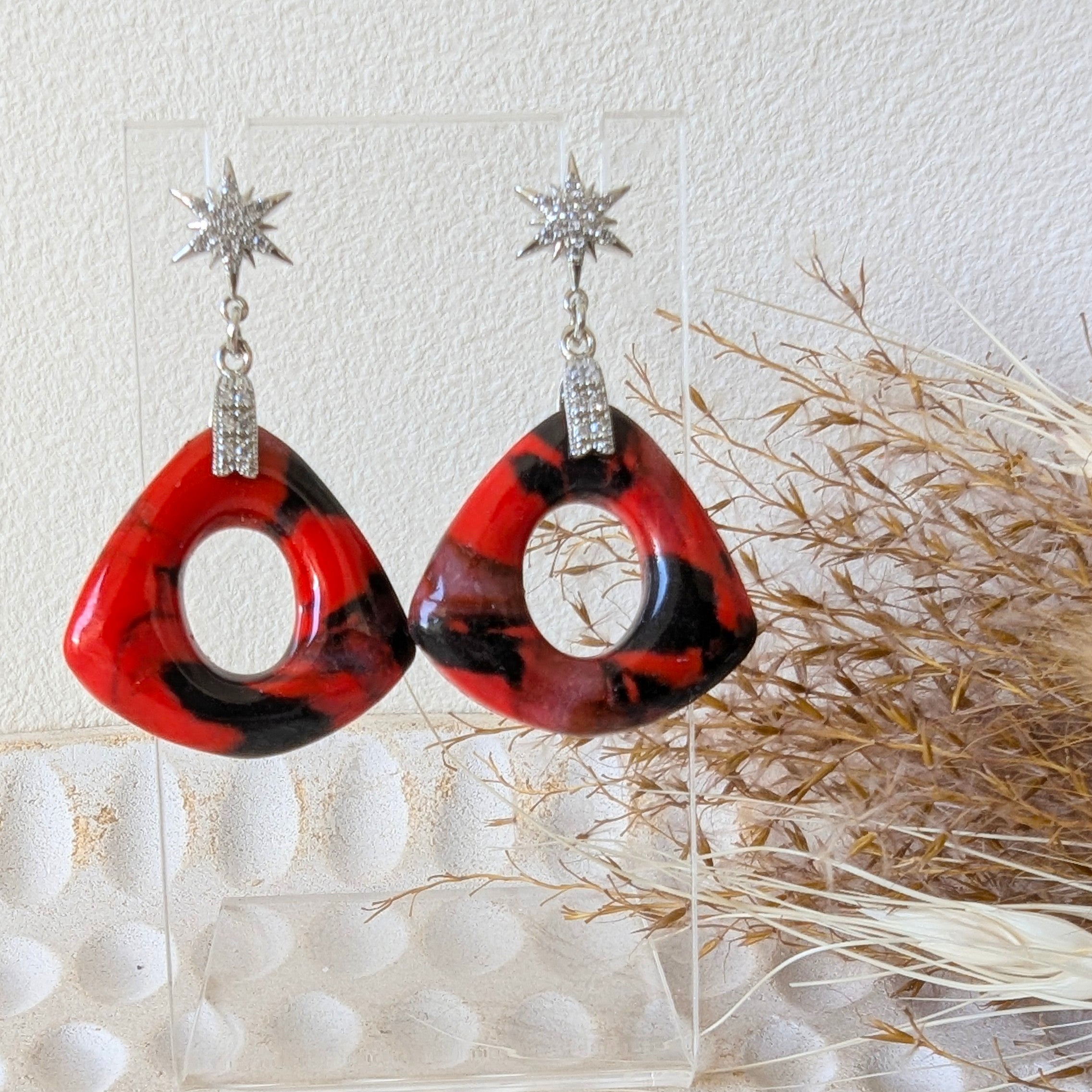 Red, Black and Silver Earrings. Free shipping!