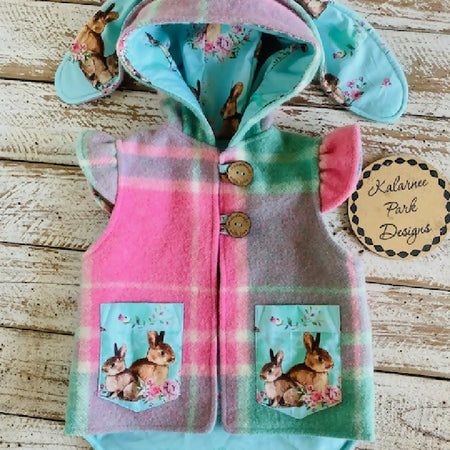 Easter Vintage Wool Blanket Upcycled Vest Size 1