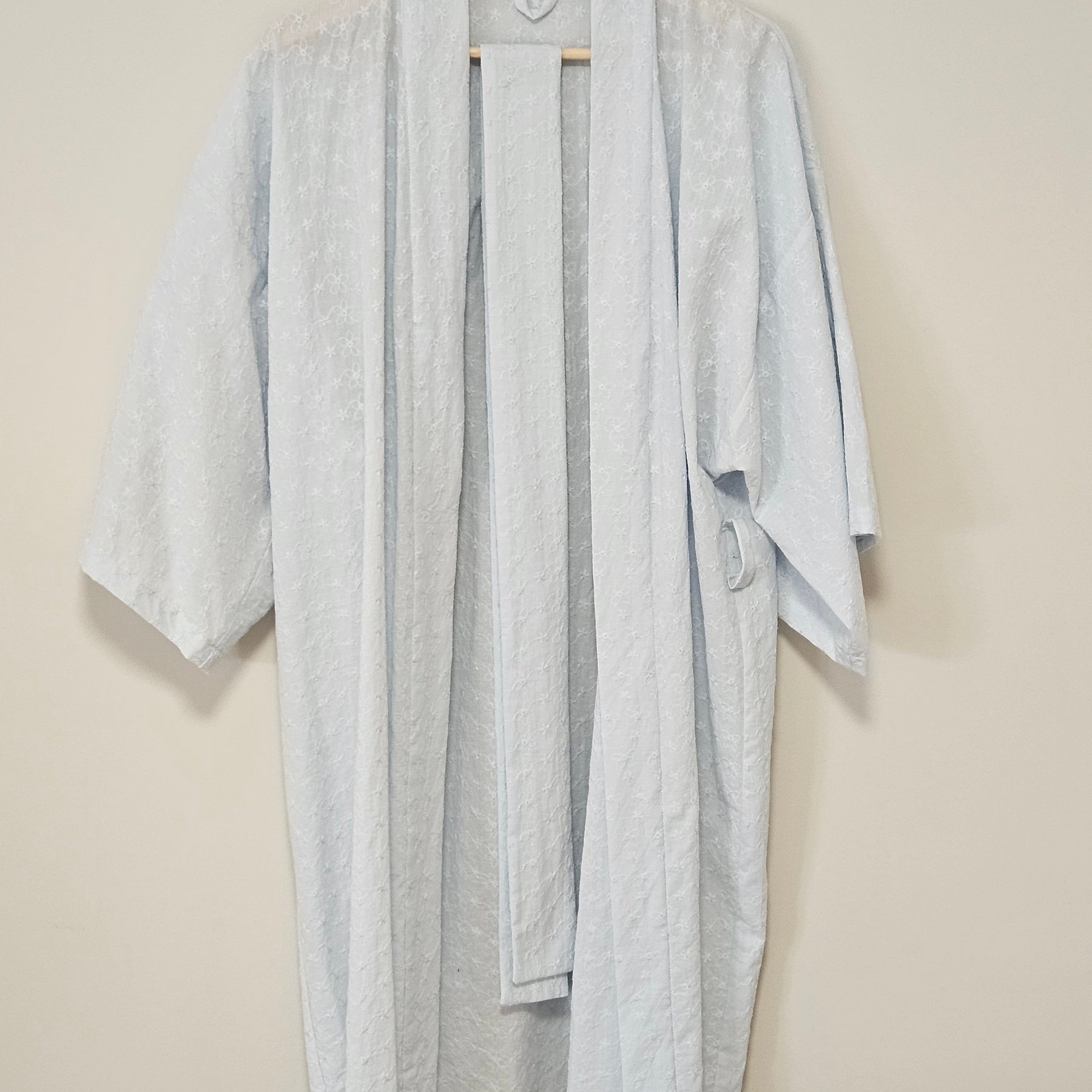 100% Cotton lightweight Dressing Gown in Embroidered Sky (Small)