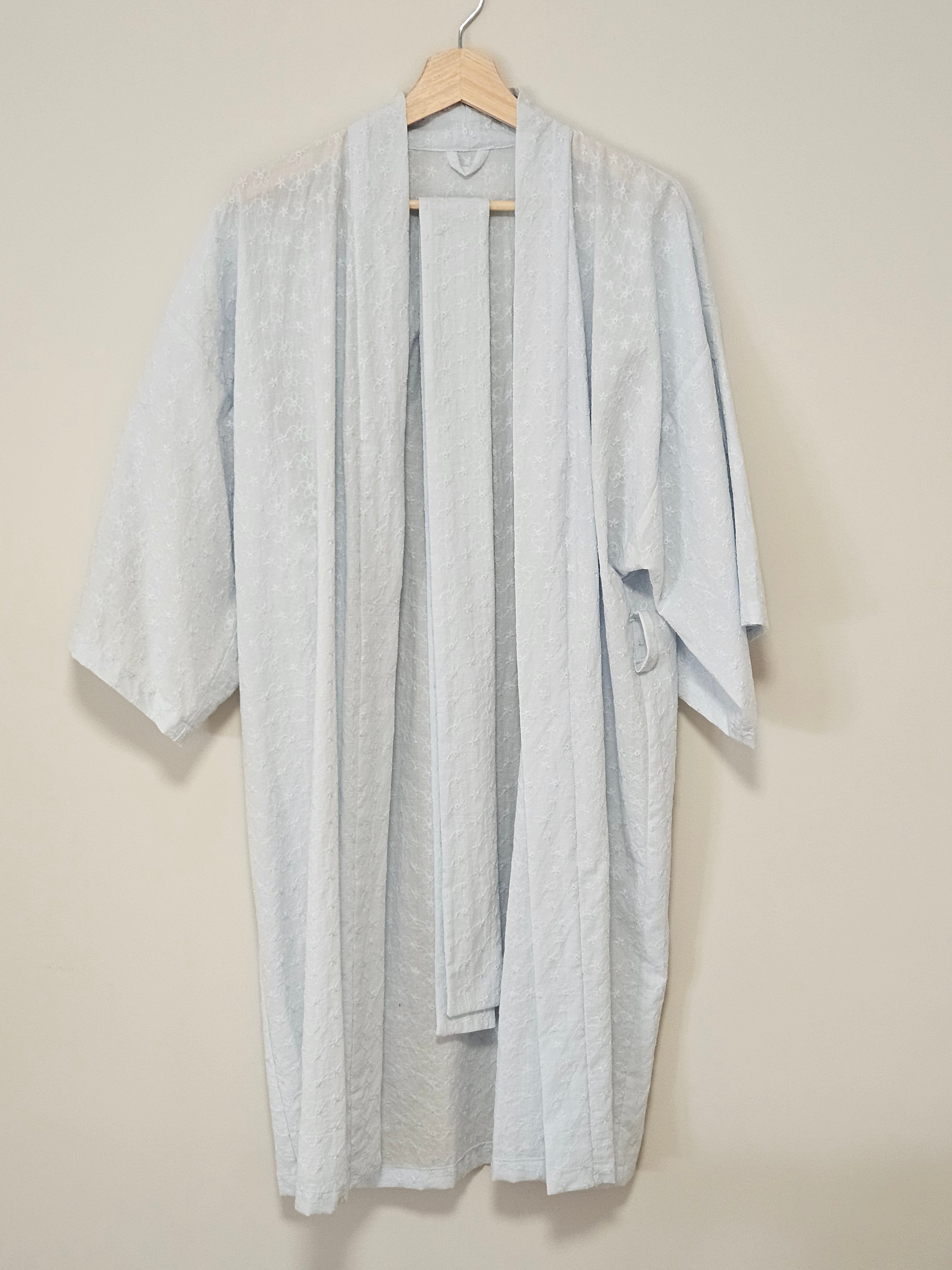 100% Cotton lightweight Dressing Gown in Embroidered Sky (Small)
