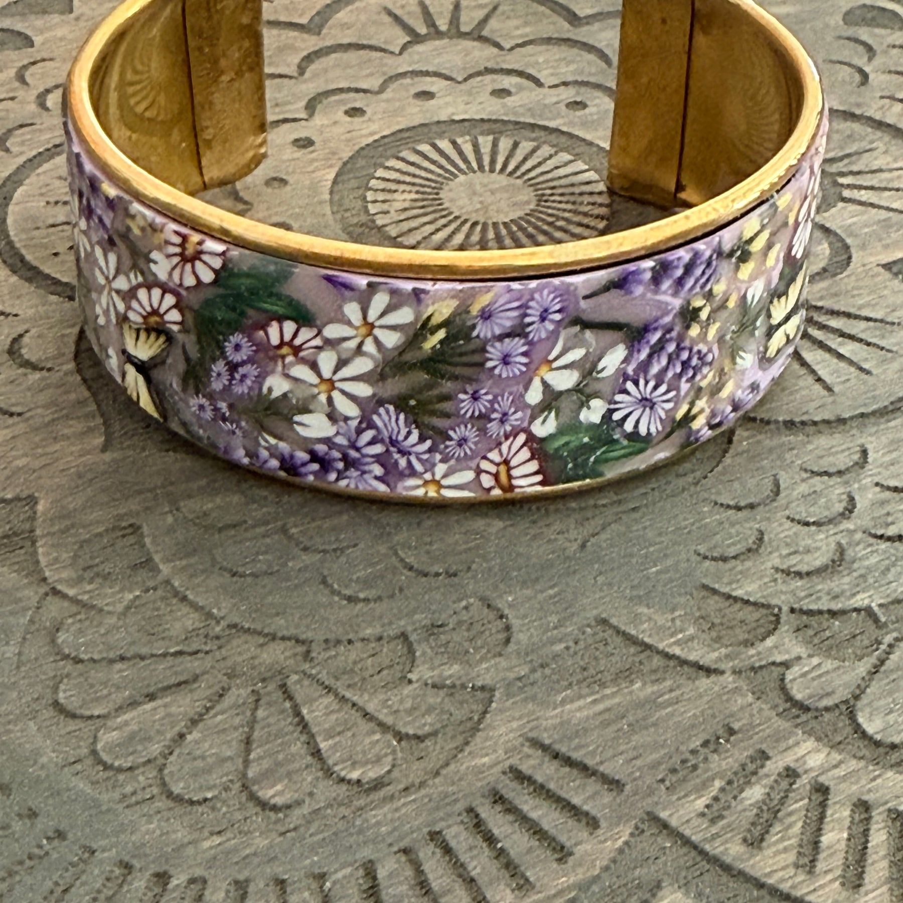 Springtime Flowers & Butterflies Polymer Clay On Gold Plated Bracelet