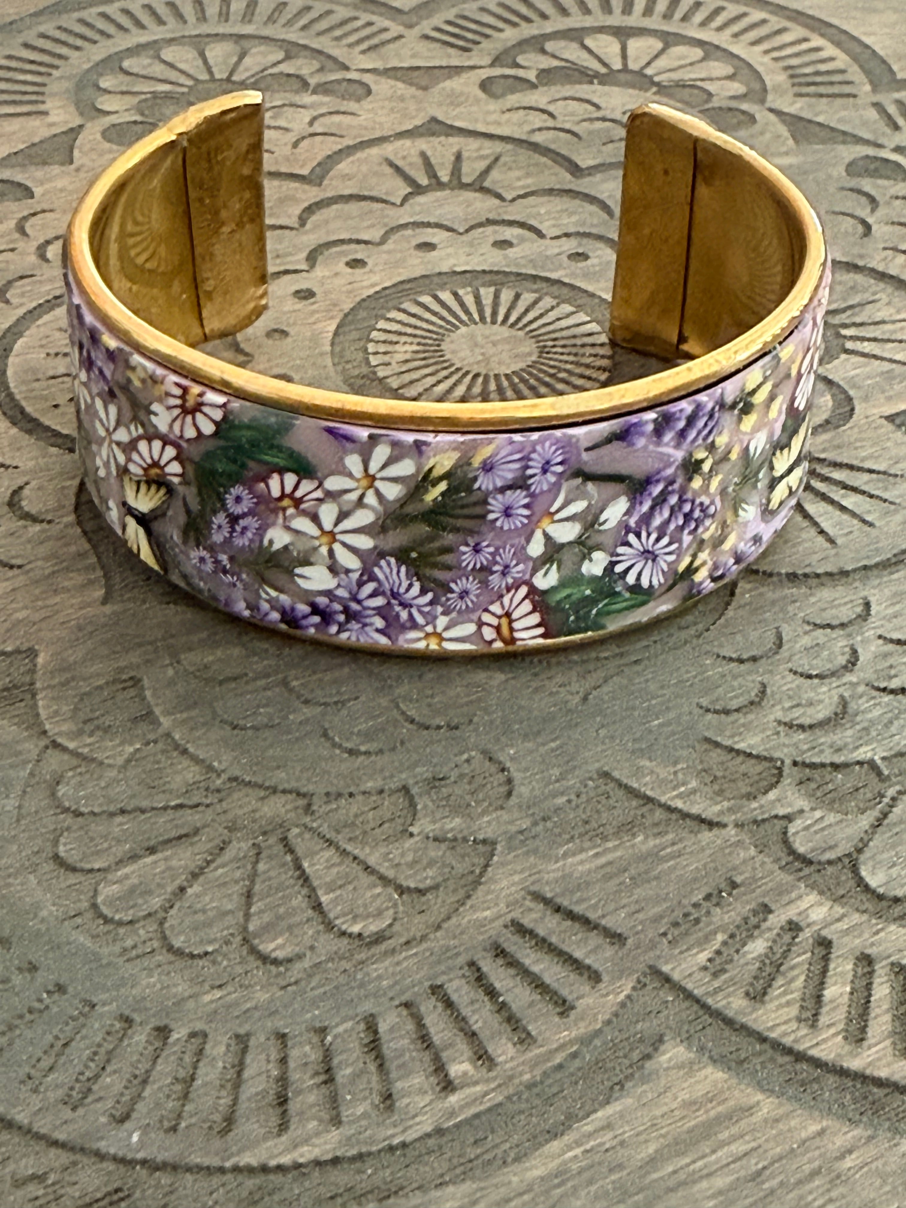 Springtime Flowers & Butterflies Polymer Clay On Gold Plated Bracelet
