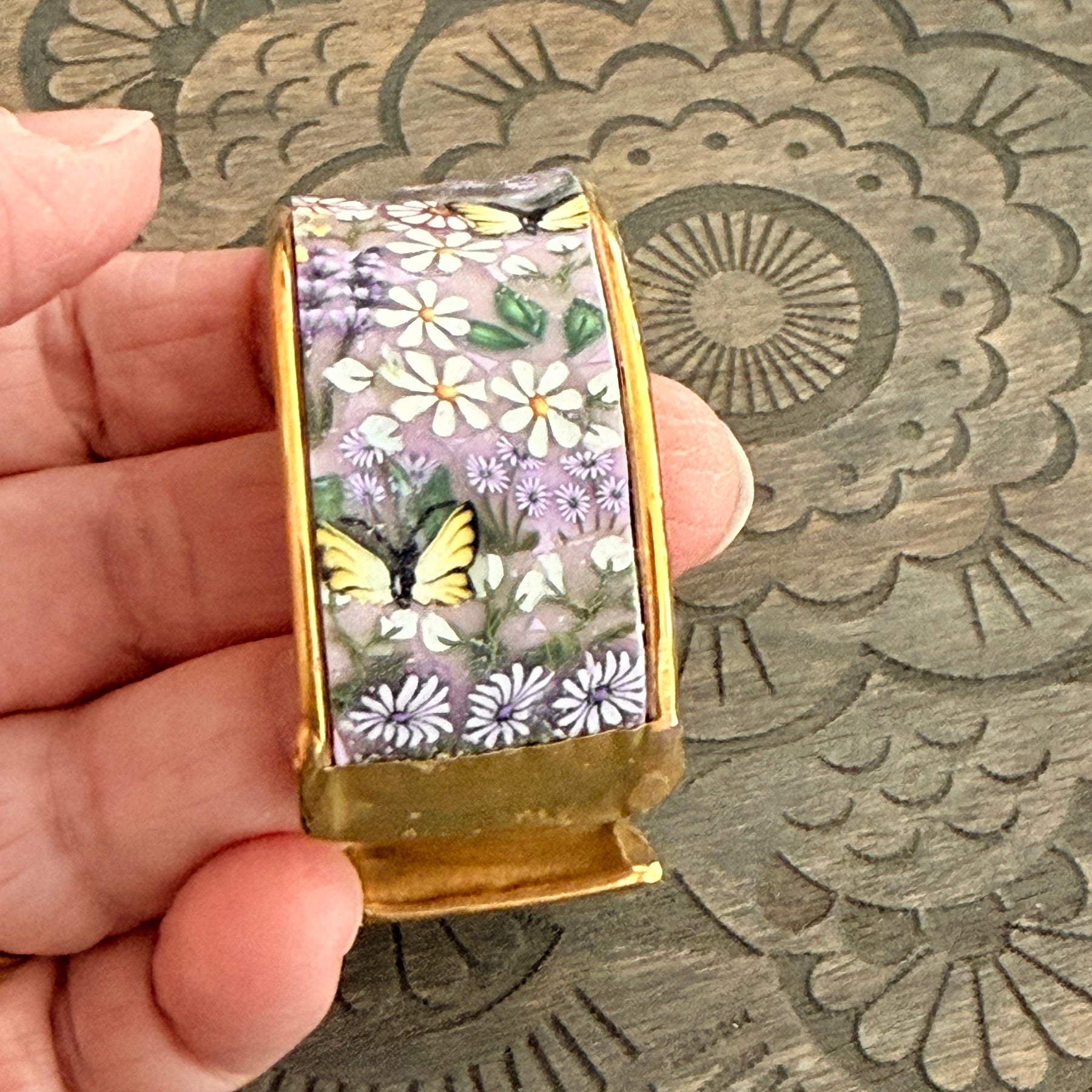 Springtime Flowers & Butterflies Polymer Clay On Gold Plated Bracelet