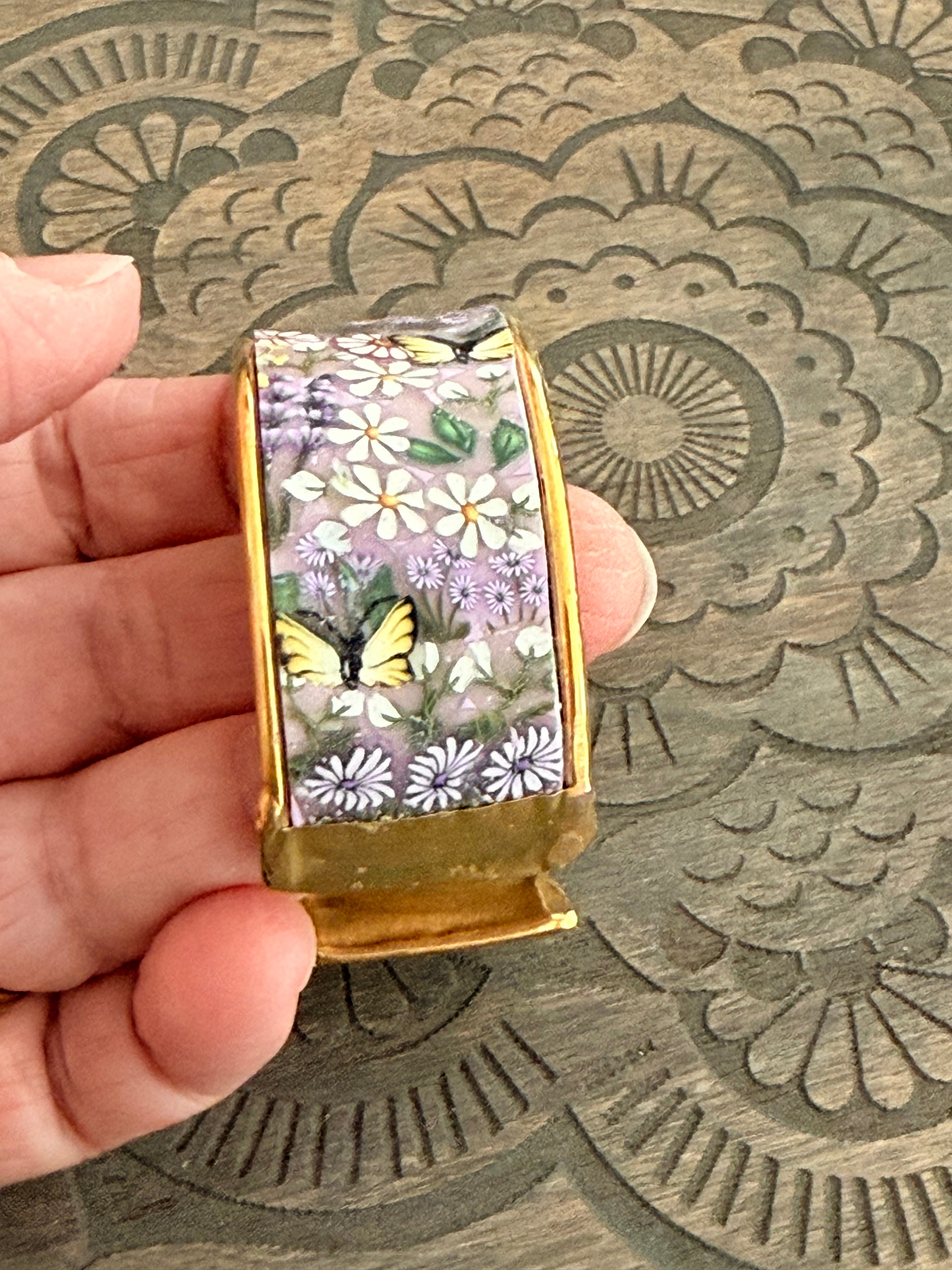 Springtime Flowers & Butterflies Polymer Clay On Gold Plated Bracelet