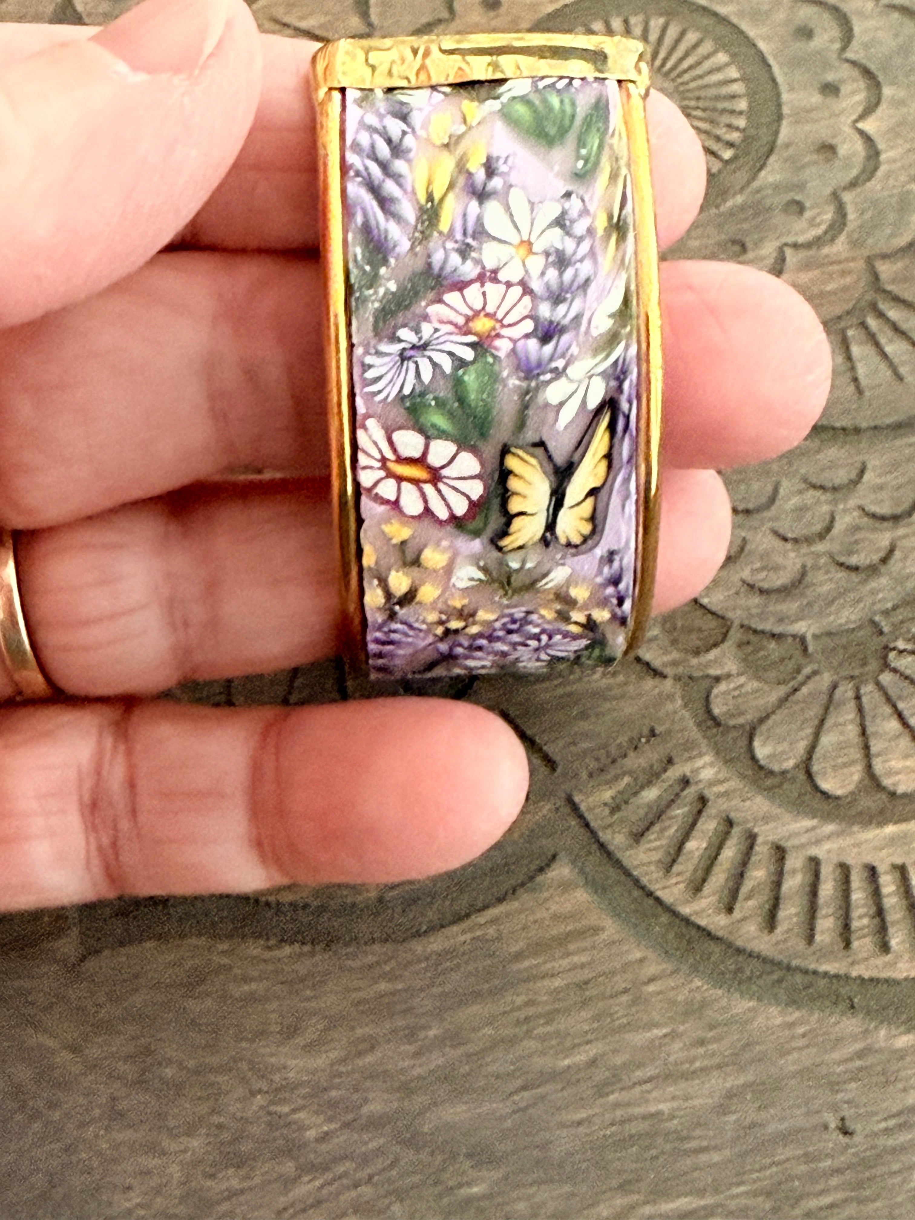 Springtime Flowers & Butterflies Polymer Clay On Gold Plated Bracelet