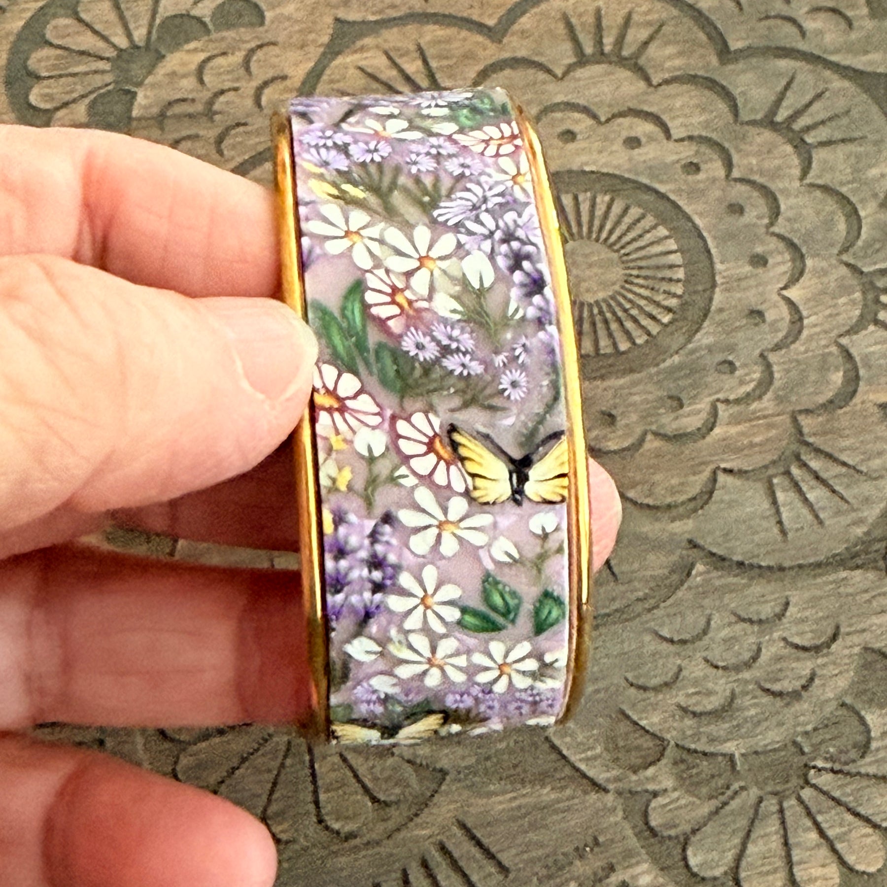 Springtime Flowers & Butterflies Polymer Clay On Gold Plated Bracelet