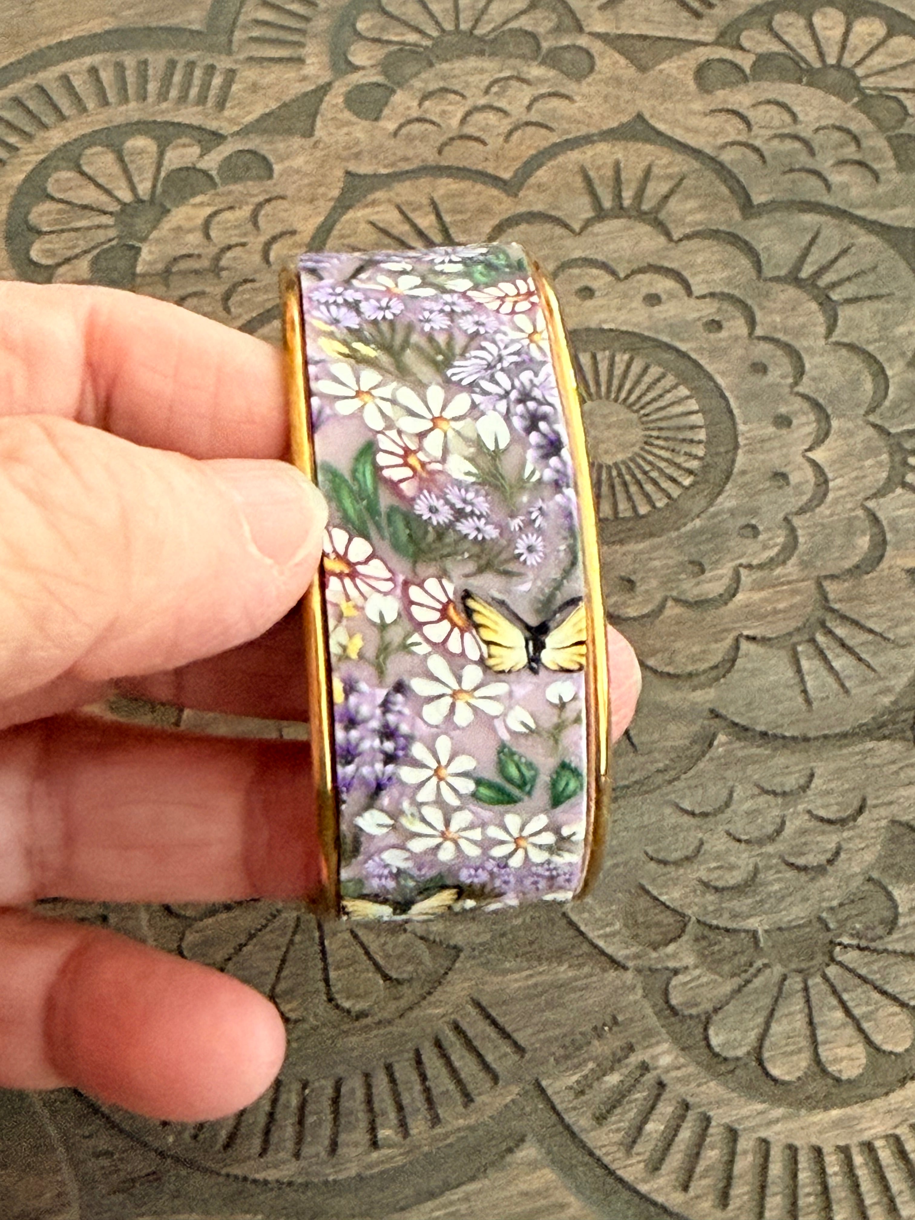 Springtime Flowers & Butterflies Polymer Clay On Gold Plated Bracelet