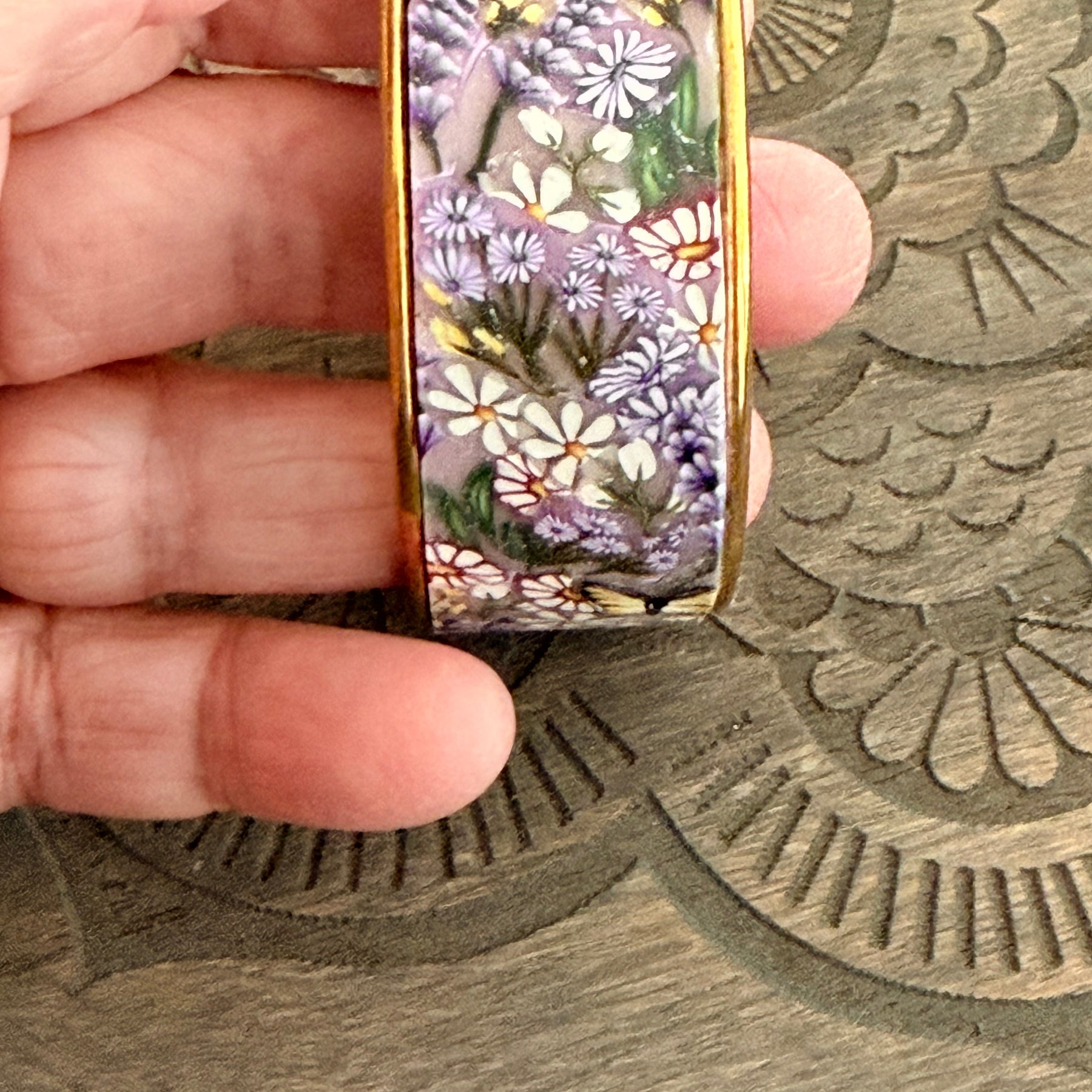 Springtime Flowers & Butterflies Polymer Clay On Gold Plated Bracelet