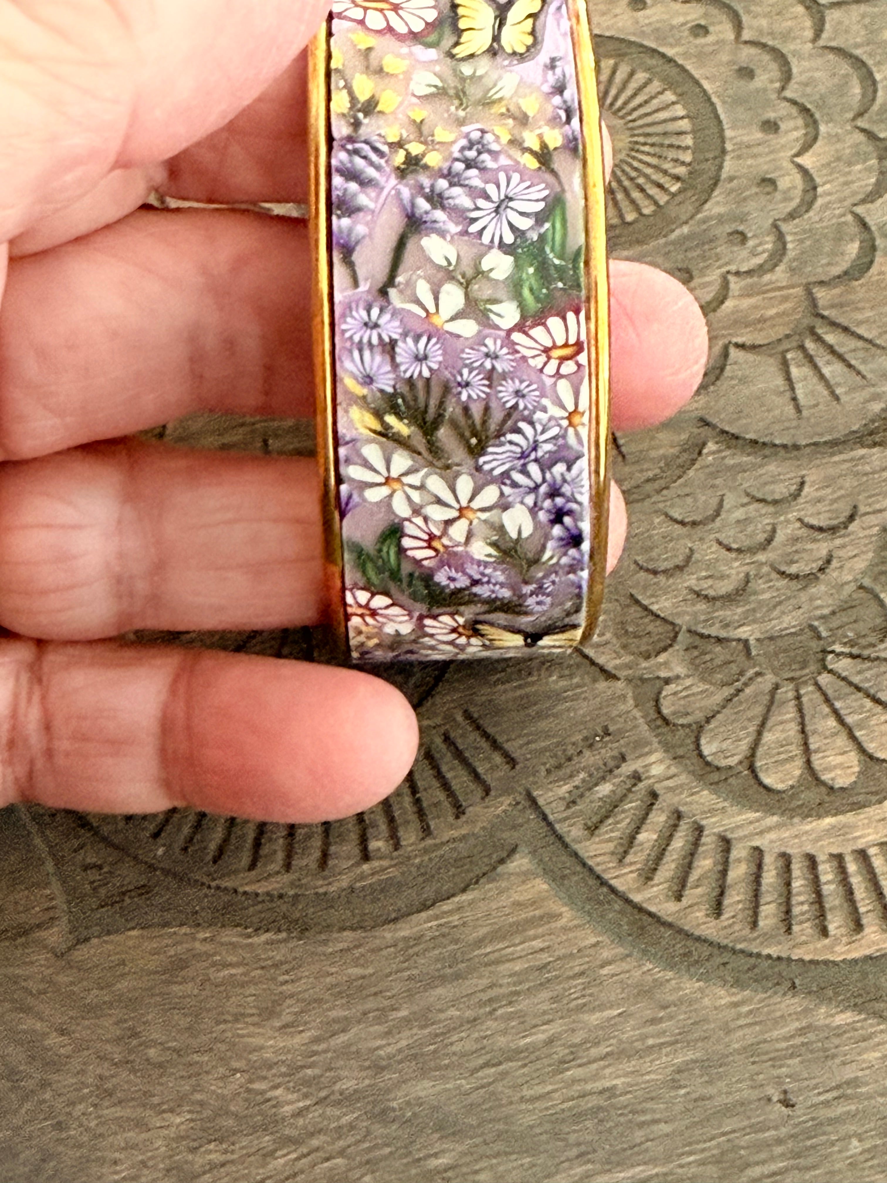 Springtime Flowers & Butterflies Polymer Clay On Gold Plated Bracelet