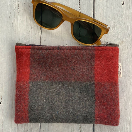 Upcycled Blanket Small Zipper pouch / Coin pouch/ wool check pouch / blanket bag / wool blanket