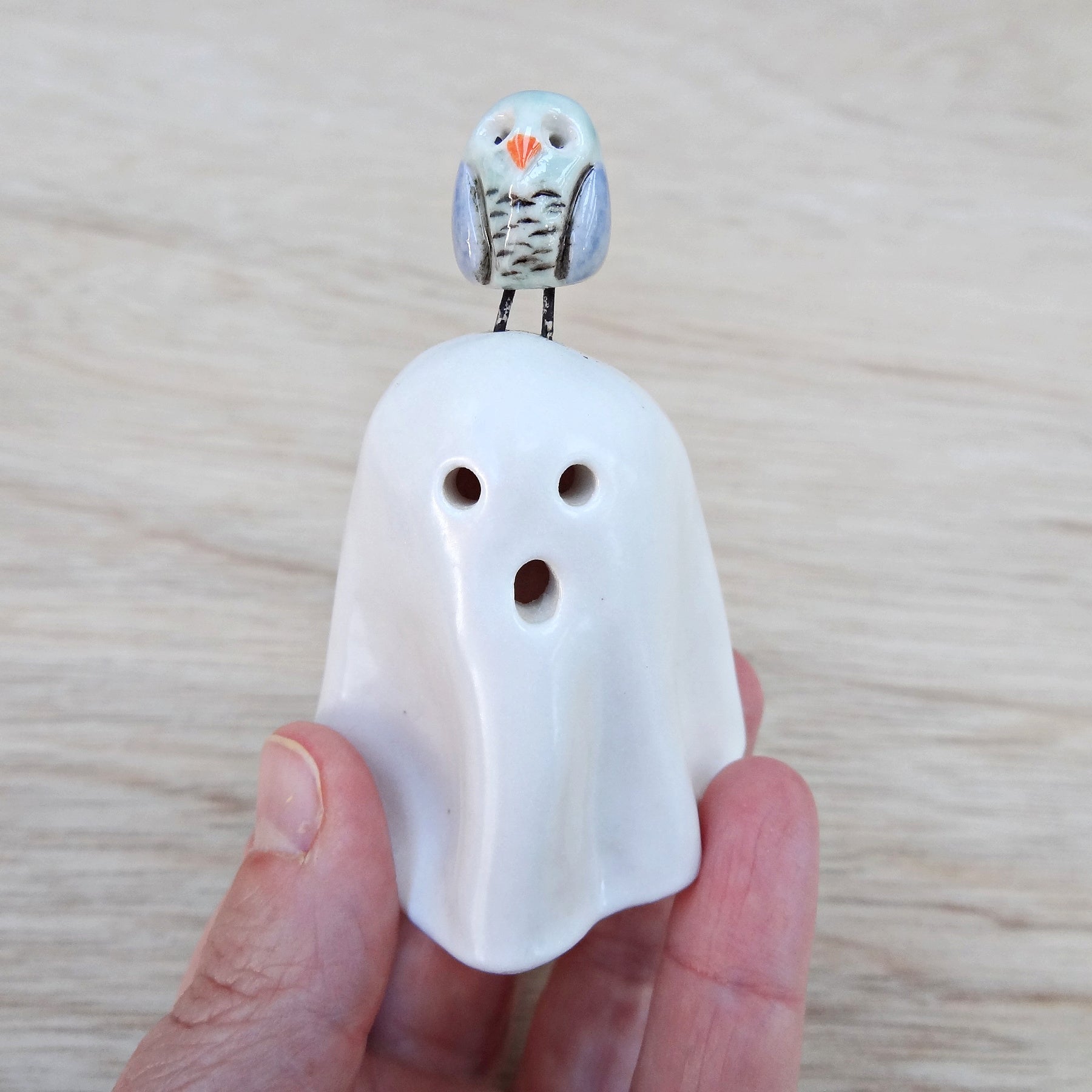 Ceramic ghost figurine. Spooky mini Halloween decor