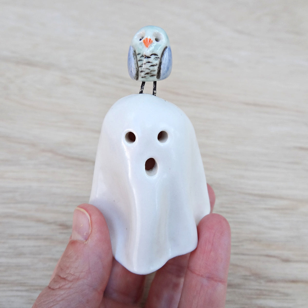 Ceramic ghost figurine. Spooky mini Halloween decor