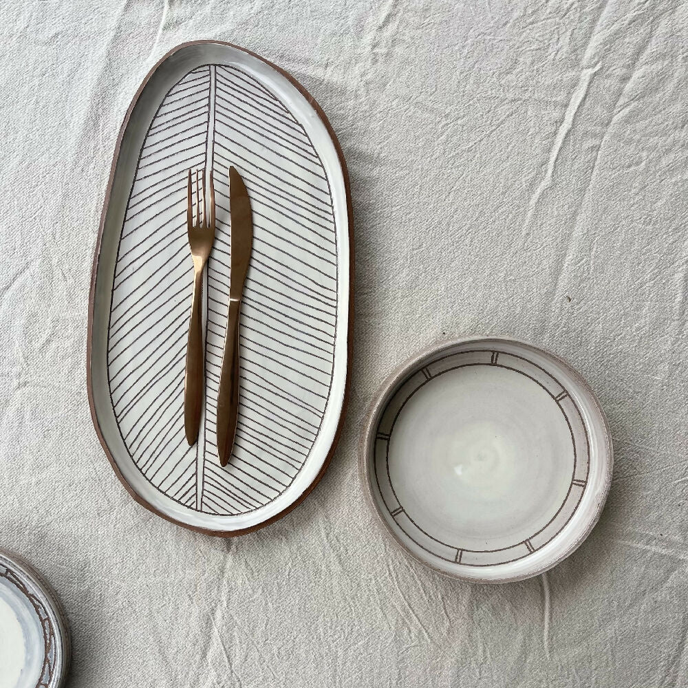 Australian Ceramic Pottery Artist Ana Ceramica Home Decor Kitchen and Dining Servingware Large Oval Bianco Serving Platter Plate Australian Handmade