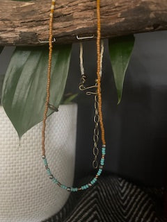 Brown & Turquoise Seed Bead Necklace