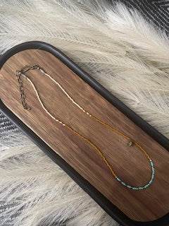 Brown & Turquoise Seed Bead Necklace