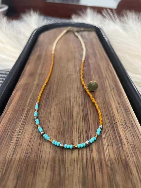 Brown & Turquoise Seed Bead Necklace