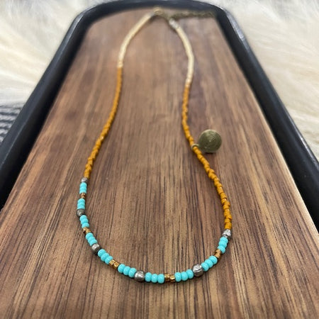 Brown & Turquoise Seed Bead Necklace