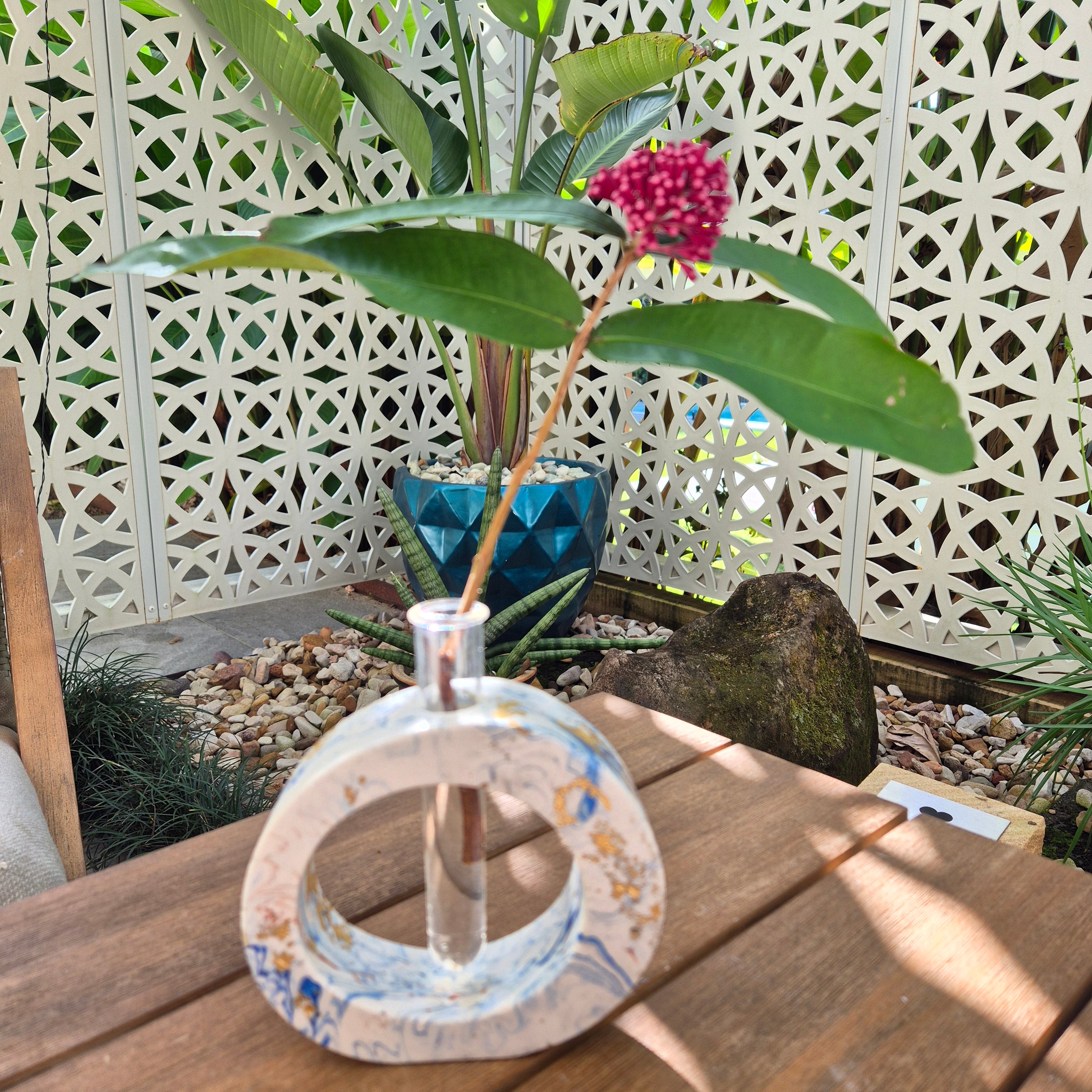 Blue and gold concrete test tube single stem vase