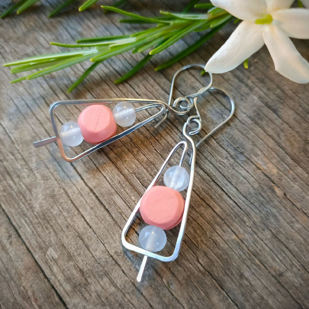 Handmade minimalist christmas tree earrings pink