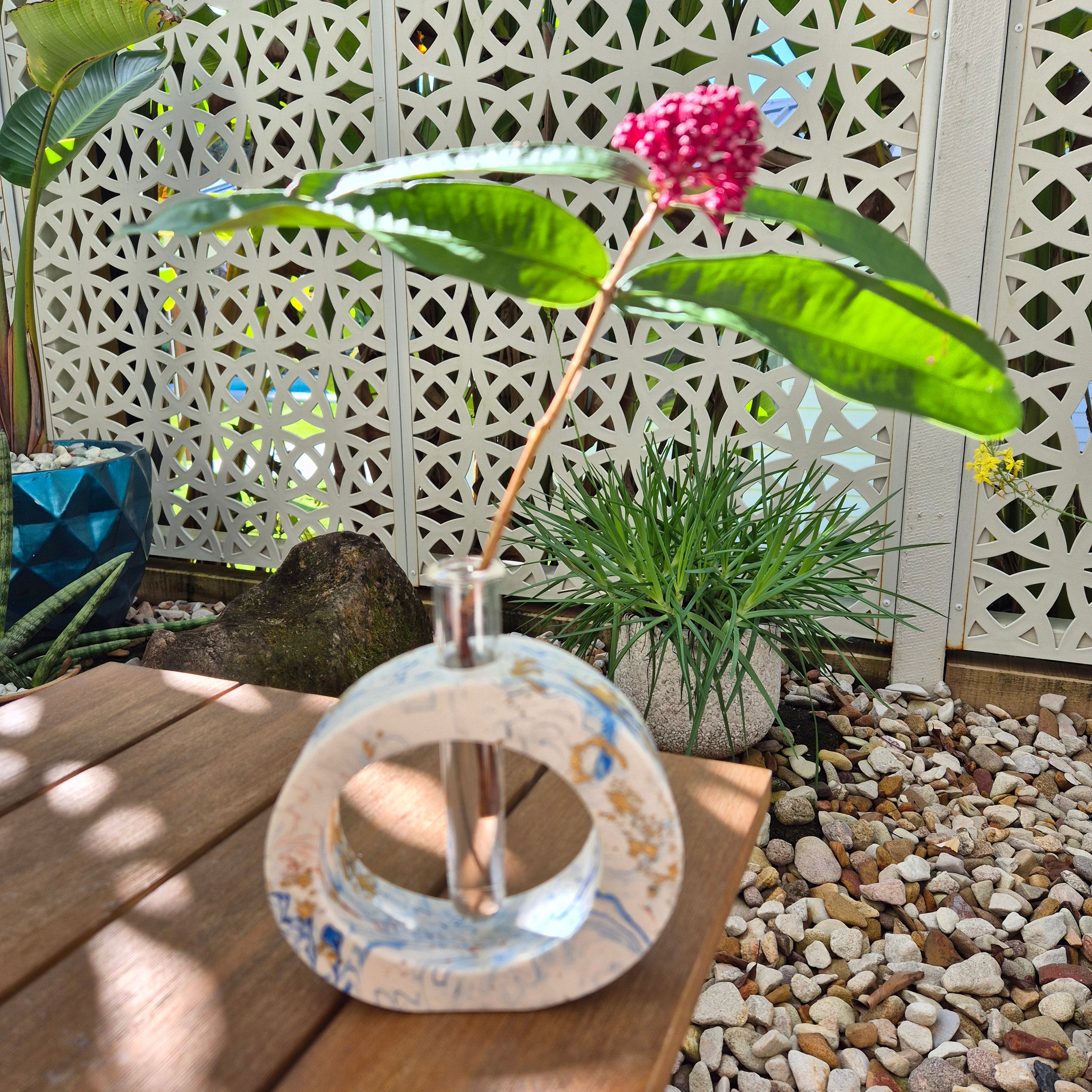 Blue and gold concrete test tube single stem vase