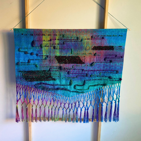 Wall hanging - handwoven - rainbow with added texture