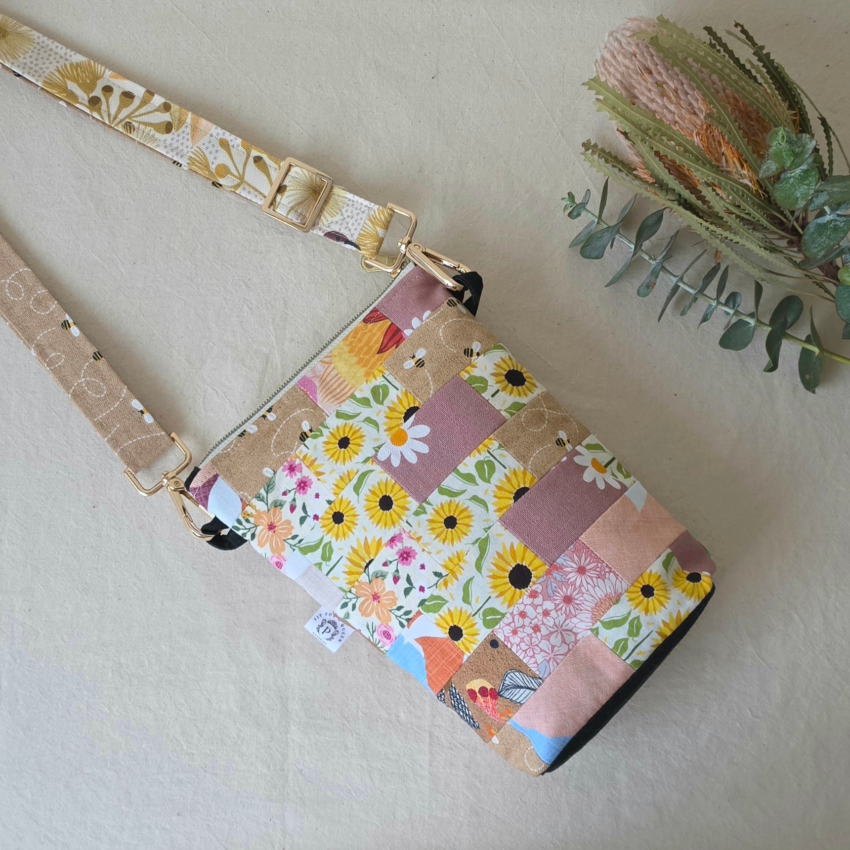 Repurposed Remnant Fabric Crossbody Bag "Sweet Gum"