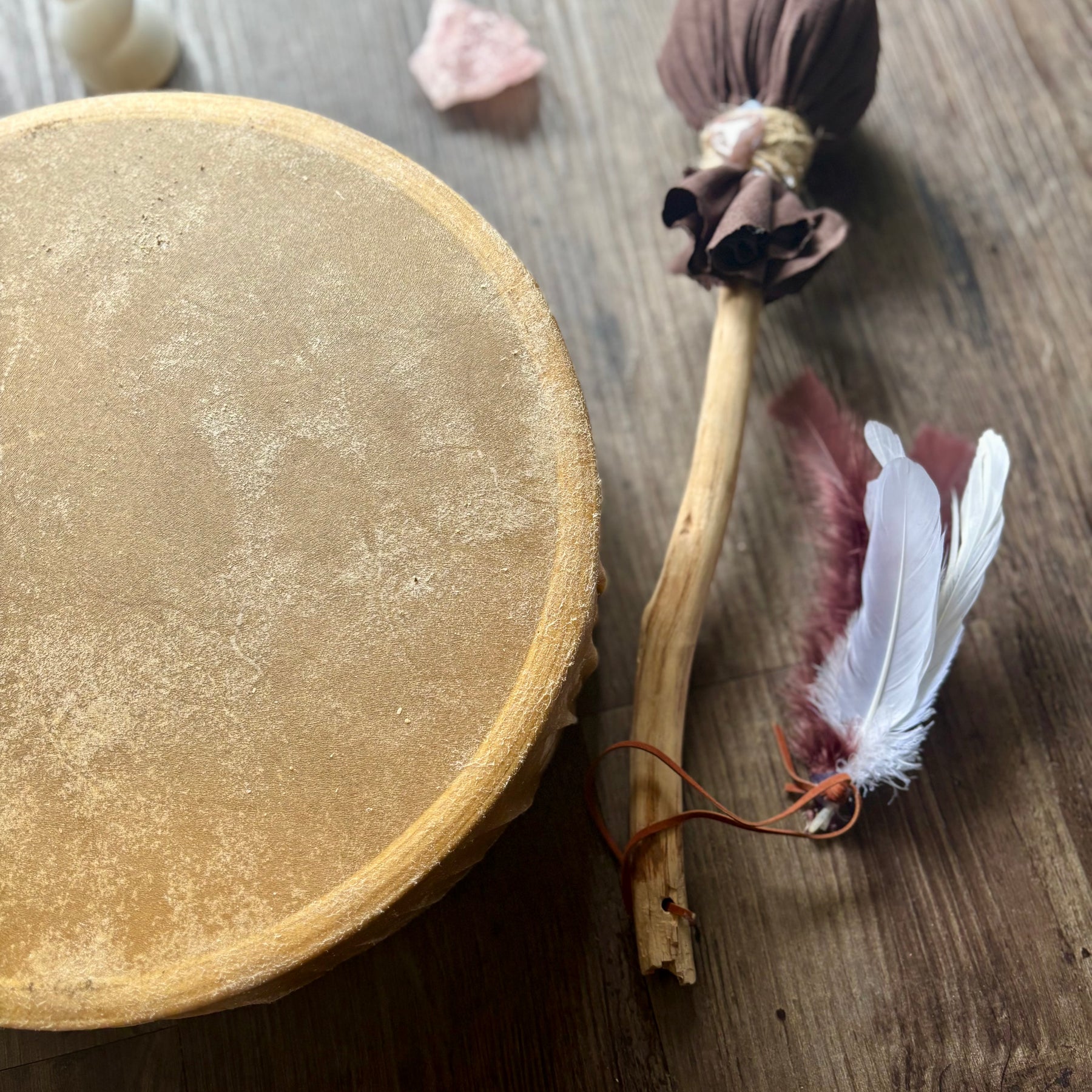 Handcrafted Shamanic Drum — Kangaroo Hide & Ash Hoop 14“
