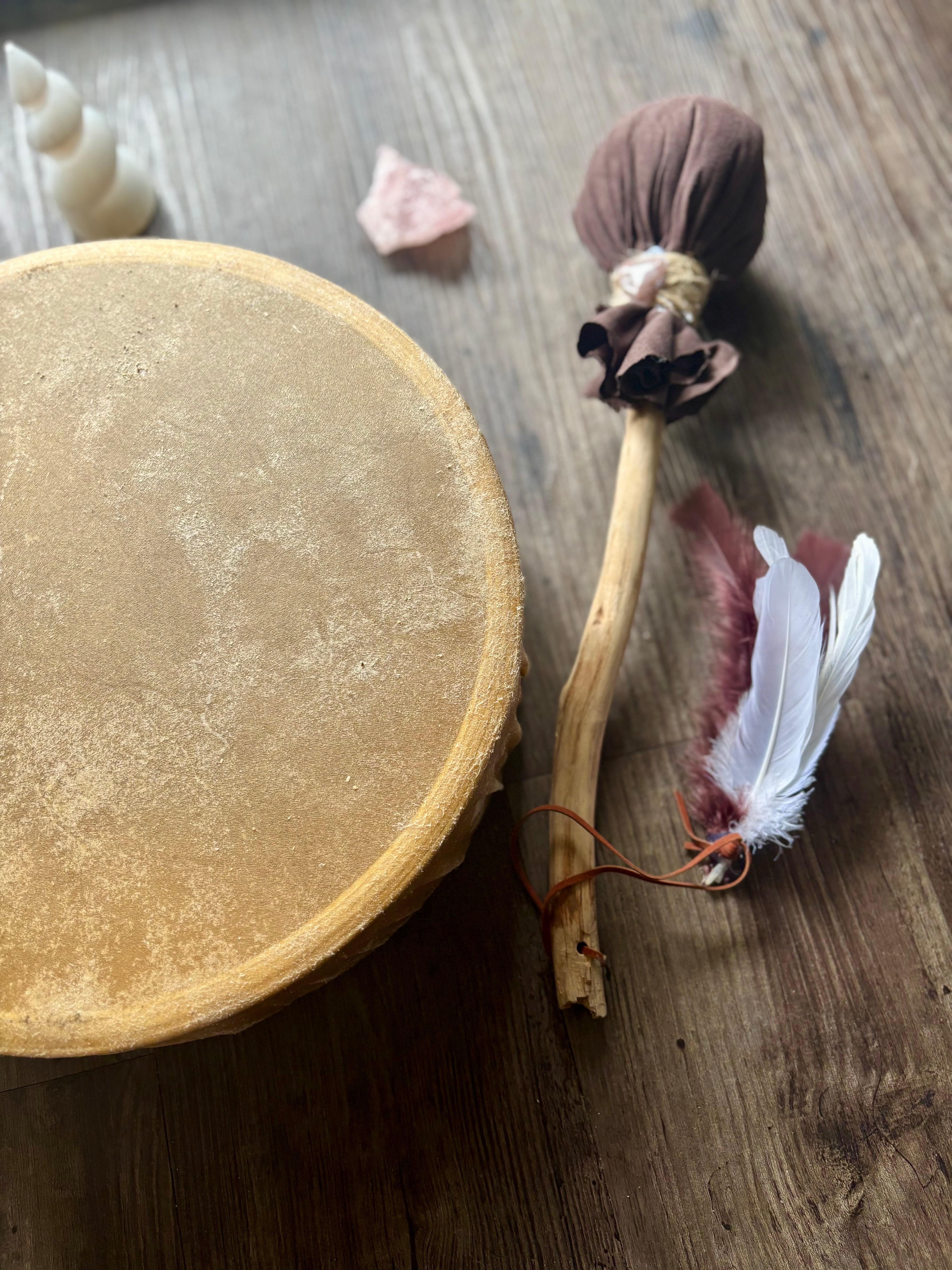 Handcrafted Shamanic Drum — Kangaroo Hide & Ash Hoop 14“